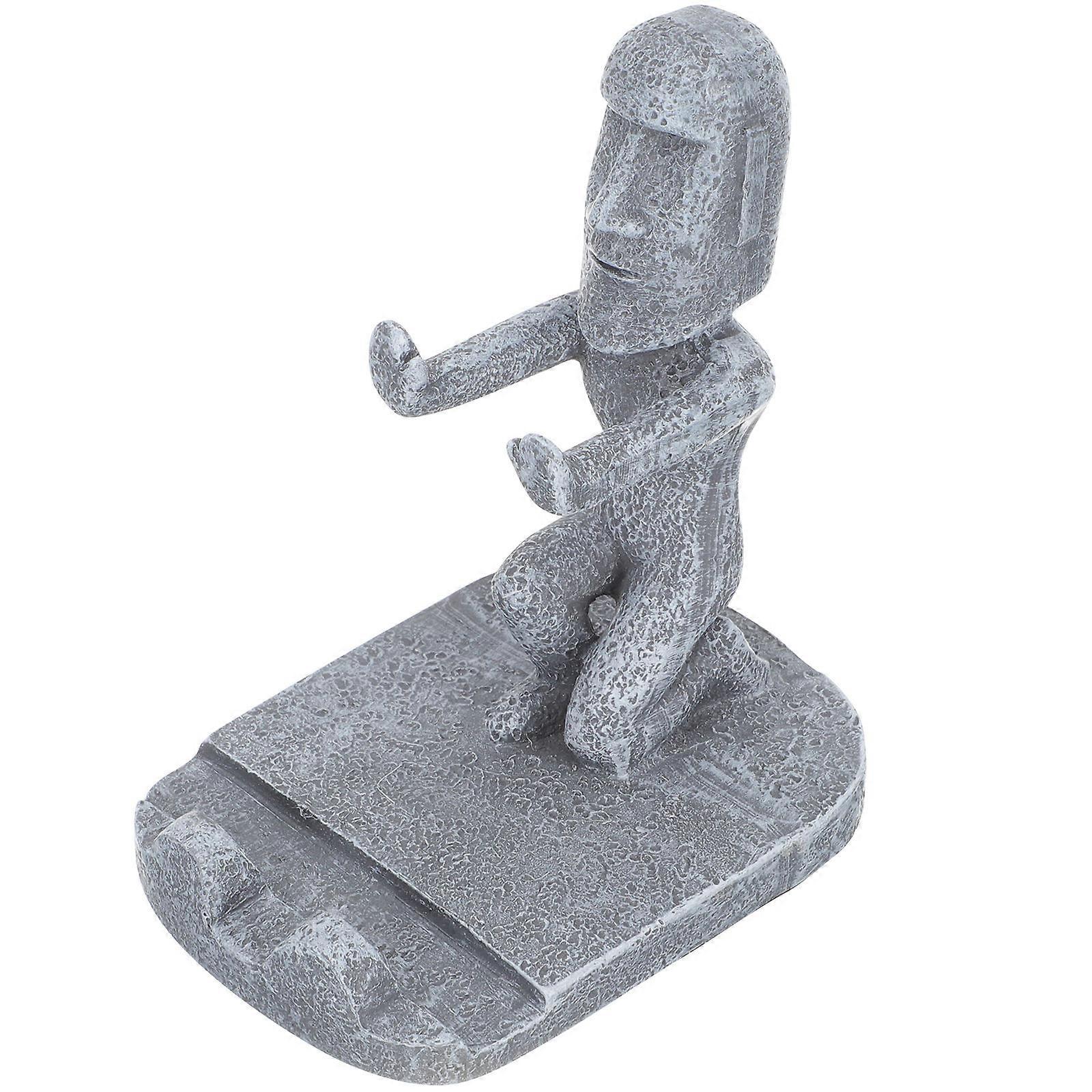 Desktop Phone Stand Moai Statue for Cellphone Holding 2Pcs Resin Racks