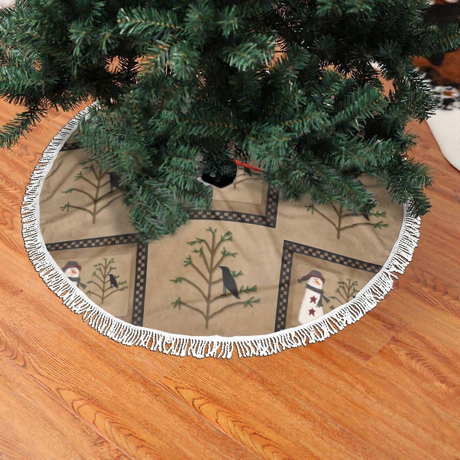 Christmas Fringed Lace Tree Skirt, Snowman With Tree Soft, Light, Good Touch Tree Skirt 30"