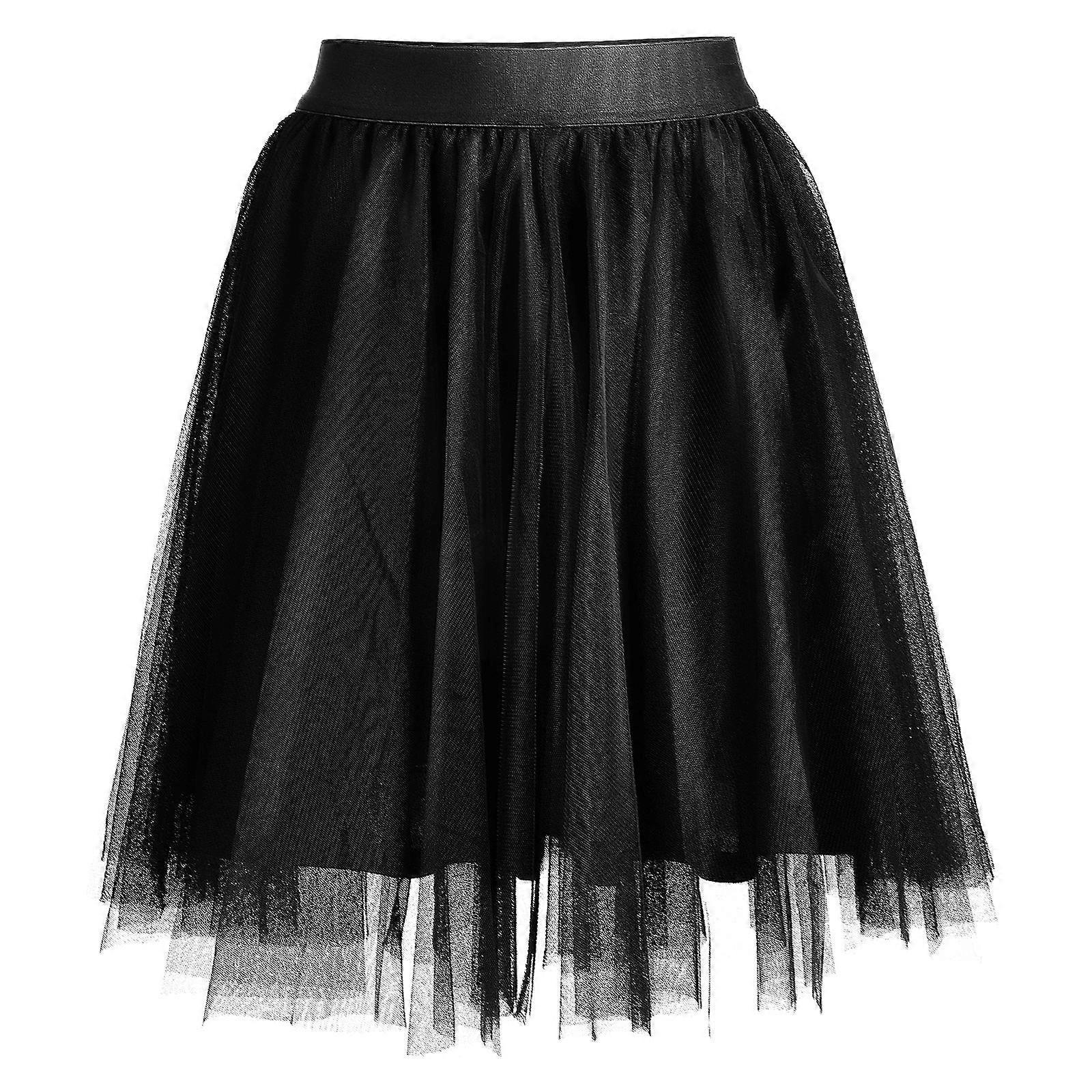 Elastic Waist Tulle Skirt Adult Knee Skirt Black Lined For Prom 1Set