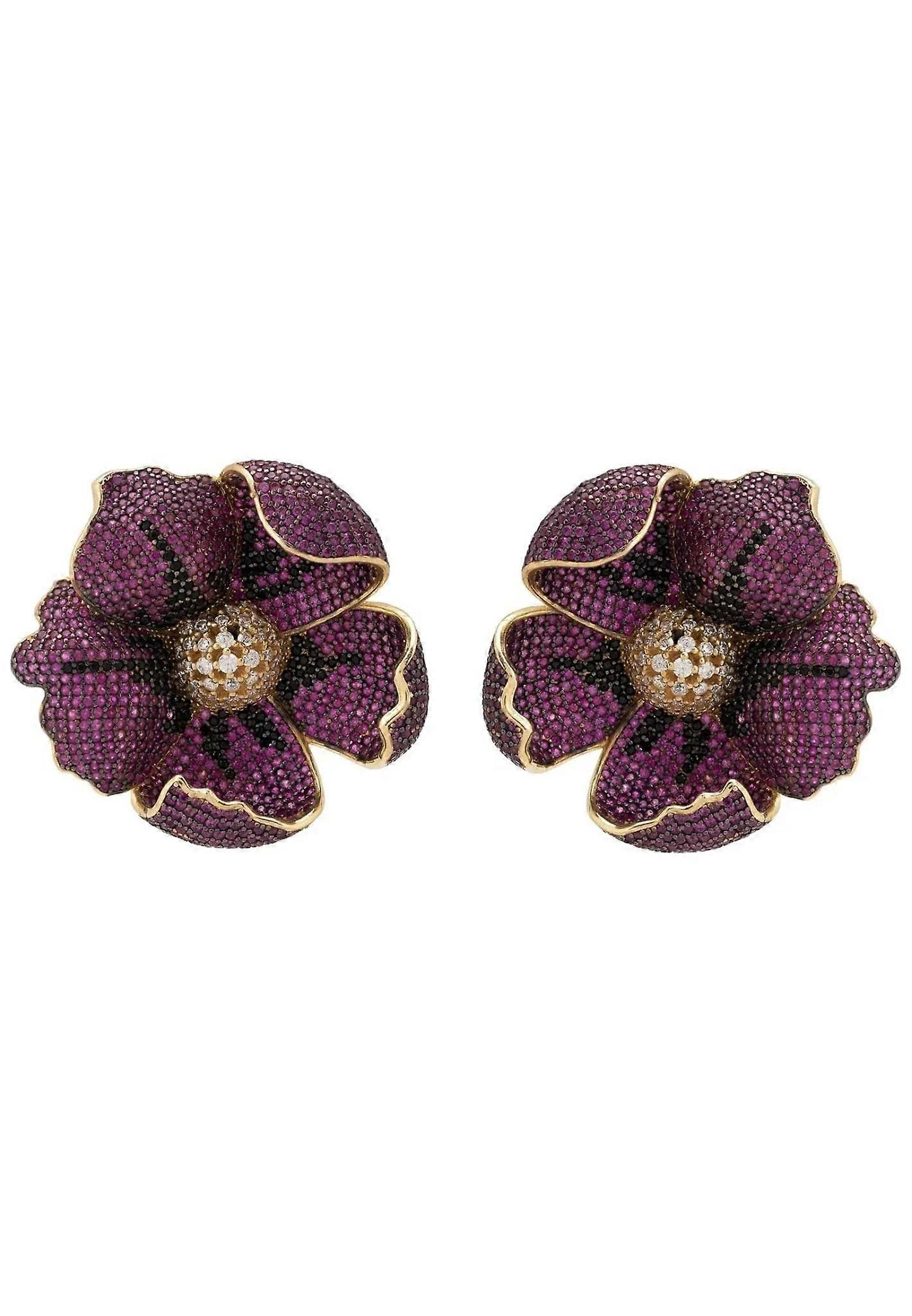 Latelita Women's 925 Sterling Silver Gold-Dipped Poppy Flower Earrings with Cubic Zirconia - 4.2cm
