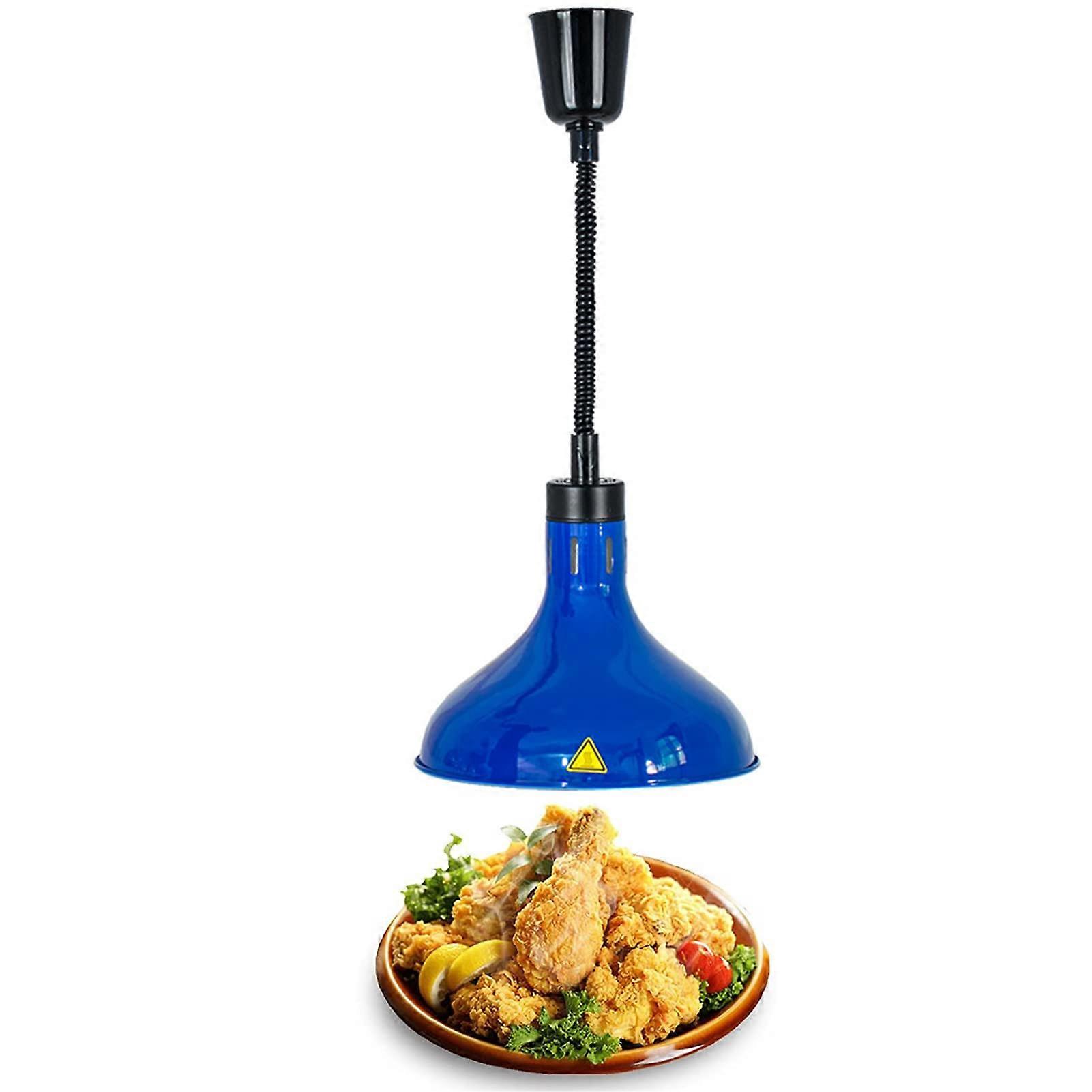 220V Food Heat Lamp Adjustable Length 60-180mm Hanging Buffet Warmer Chandelier with 290mm Blue Lampshade