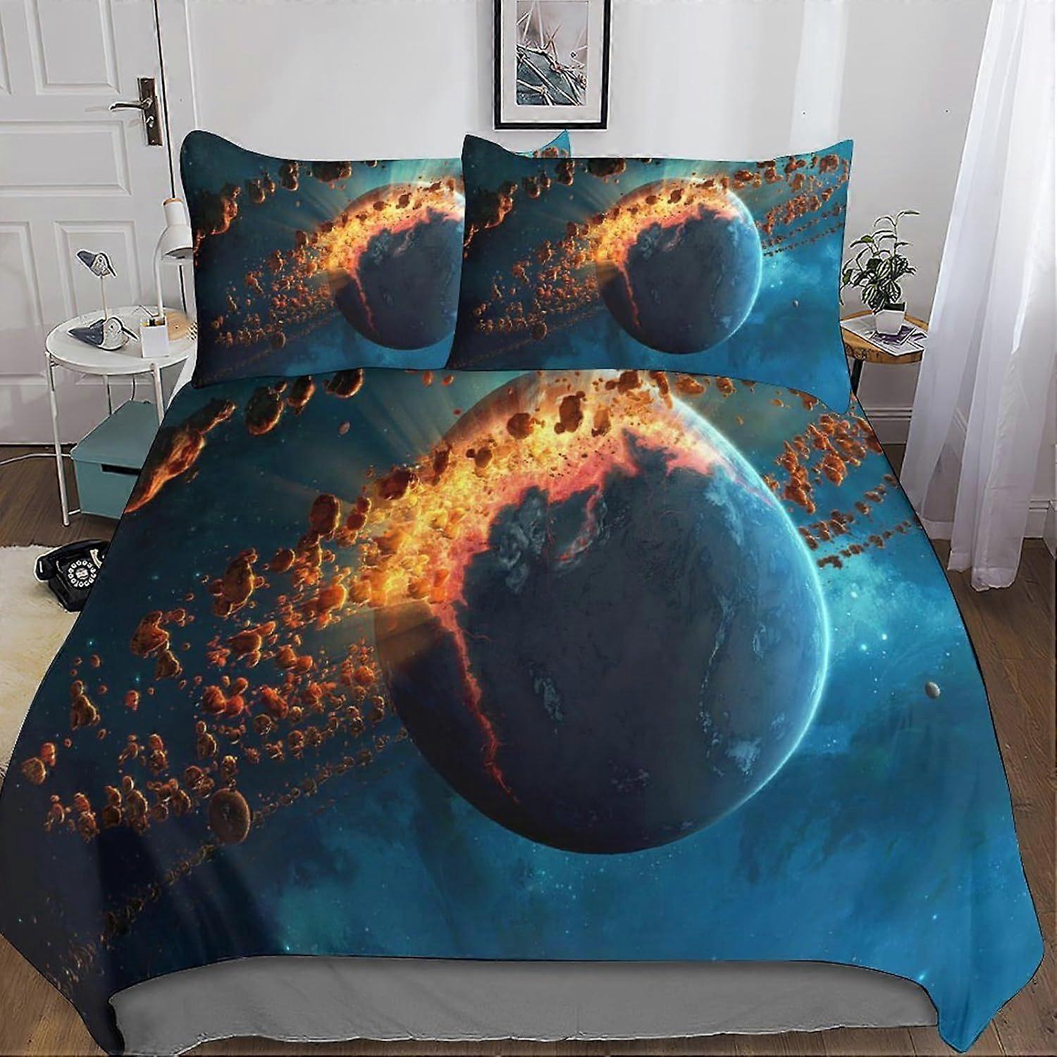 t202 Bedding Set Double Size Bedding Galaxy Printed Duvet Cover Super Soft Hypoallergenic Microfiber Quilt Cover with Pillowcase with Zipeer Closure f