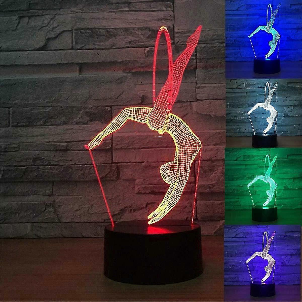 3D Gymnastic Ballet Night Light Table Fairy Lamp Decor Table Desk Optical Illusion Lamps 7 Color Changing Lights LED Table Lamp Xmas Home Love Birthda