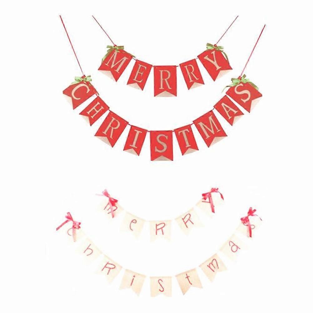 Christmas Pull Flag Xmas Banner for Party Decoration 2Pcs Red