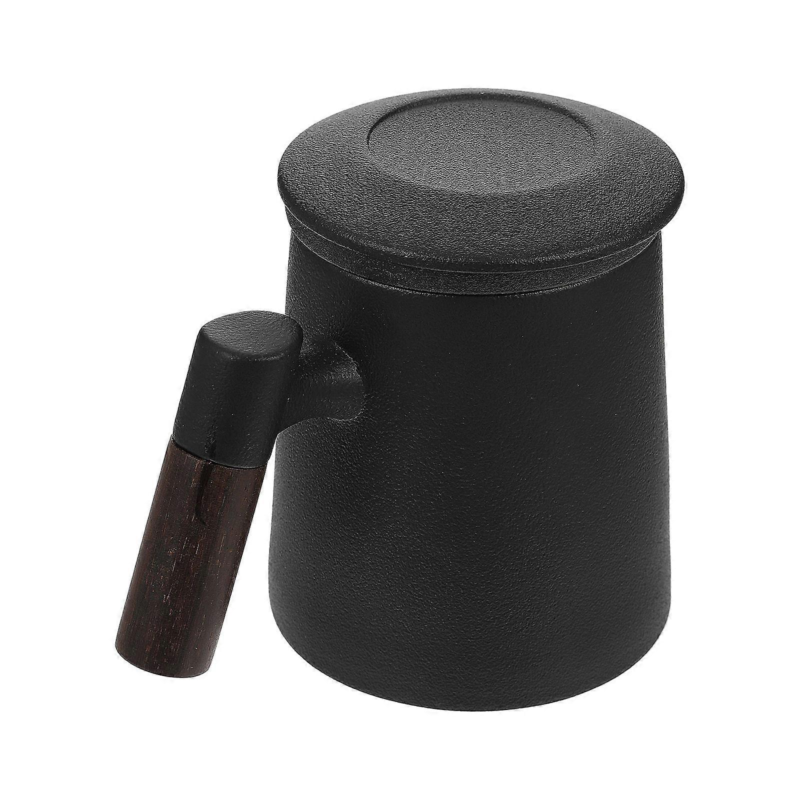 Tea Cup with Infuser Ceramic Mug for Drinking Use 3Sets Wood Handle Black