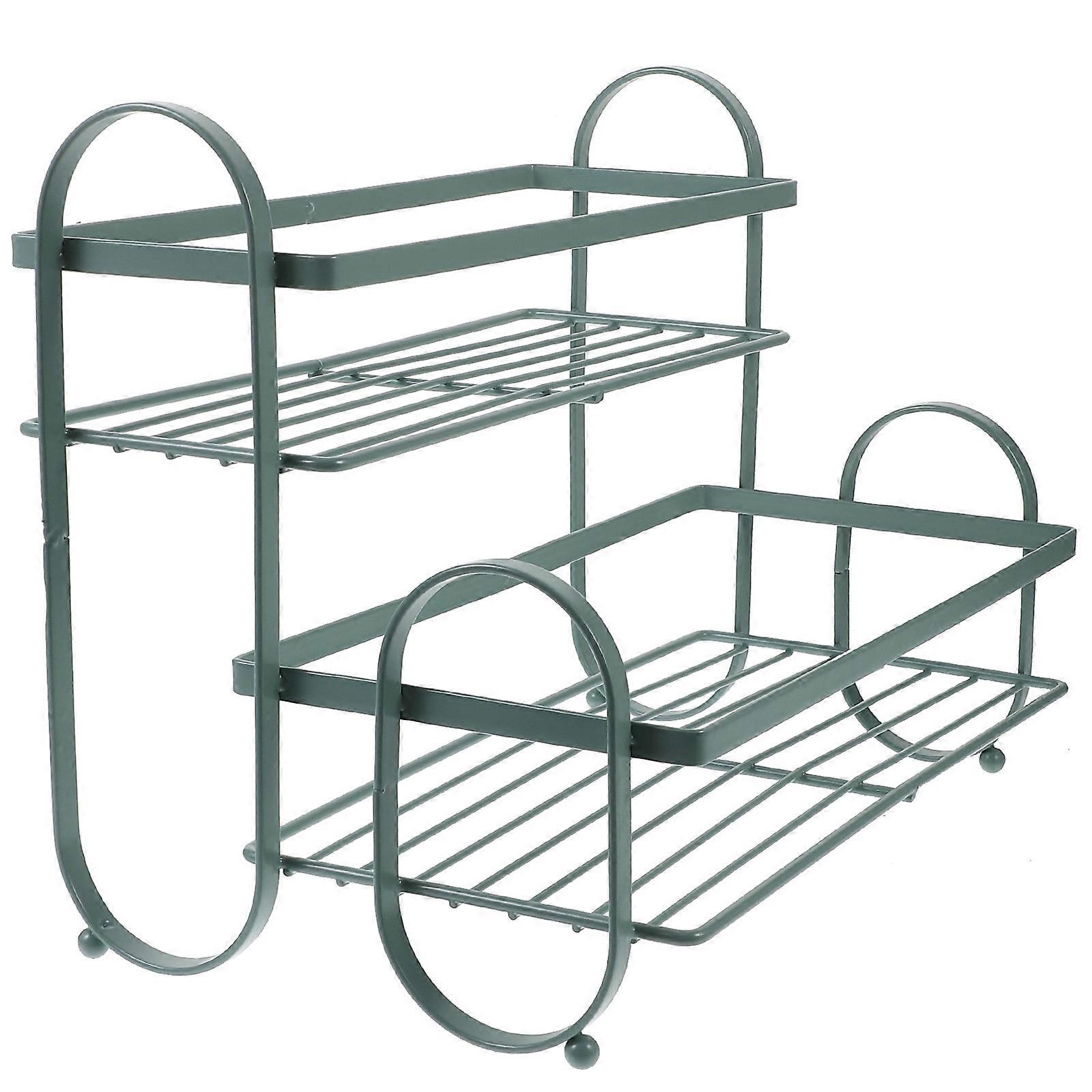 2 Tier Spice Rack Organizing Holder For Cooking Enthusiasts In Kitchen Featuring Space-saving Design With Rounded Corners 1Set