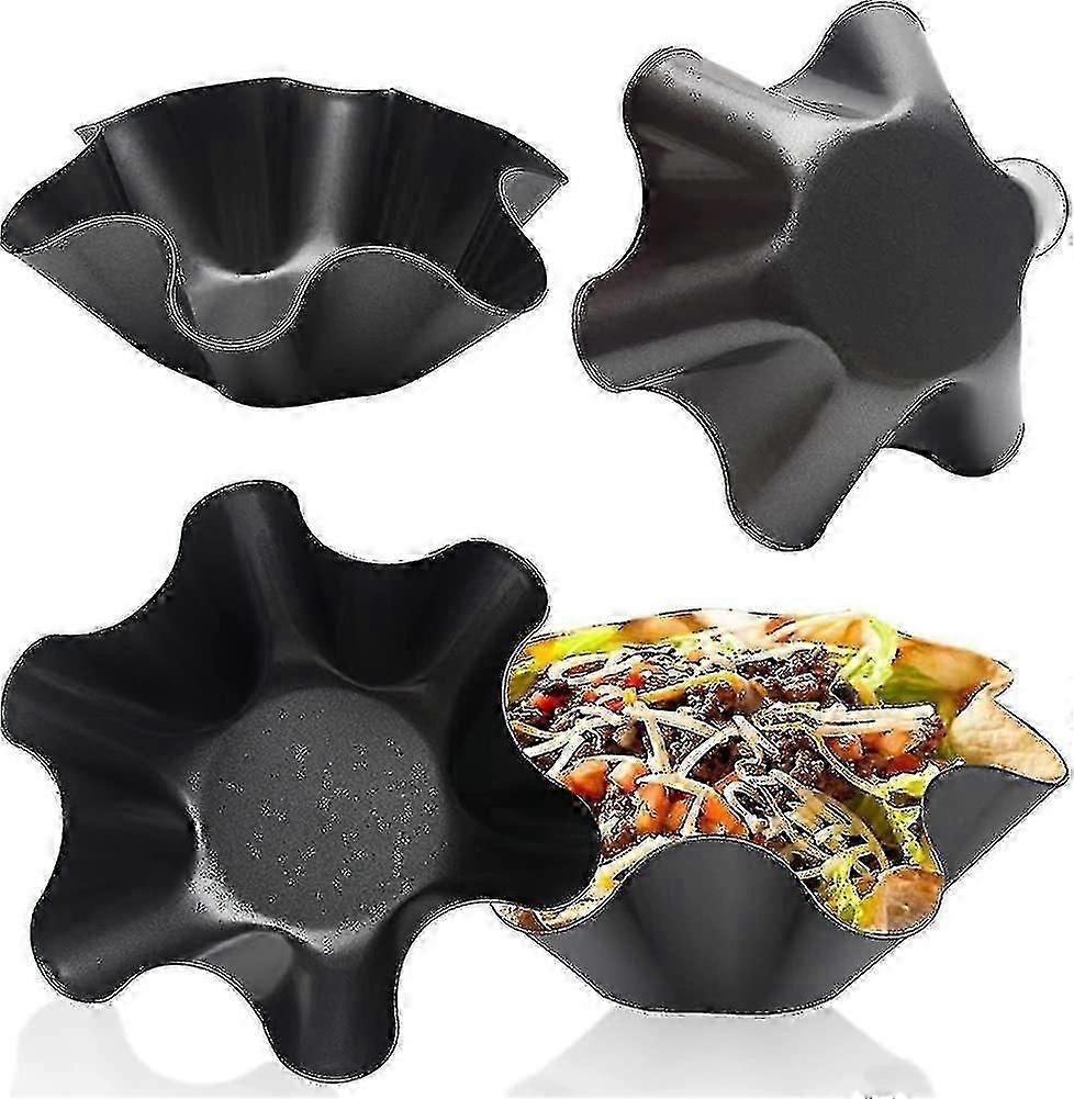 Nelepivý vroubkovaný tortilla shell maker extra tlusté ocelové taco salátové mísy pánve, nelepivá uhlíková ocel, sada 4 tostada pekařů - jxlgv u