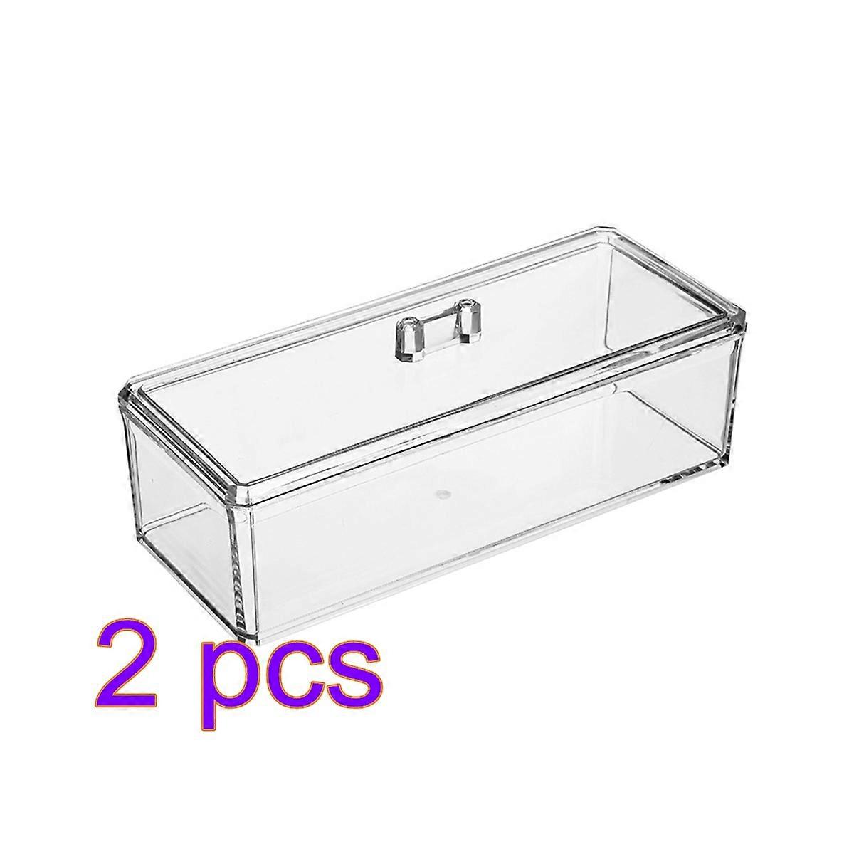 Acrylic Storage Box with Lid 2Pcs Transparent Single-Layer Cotton Holder