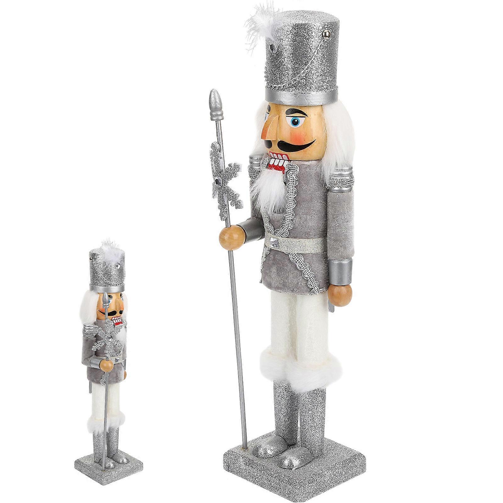 Wooden Nutcrackers Craft Christmas Nutcracker Decor for Tabletop 3Pcs Silver