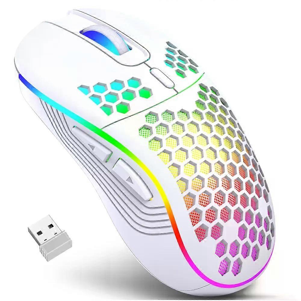 24G Wireless RGB Lighting Charging Mouse with Adjustable DPI Ergonomic Honeycomb Design Gaming Mouse for Desktop Laptop
