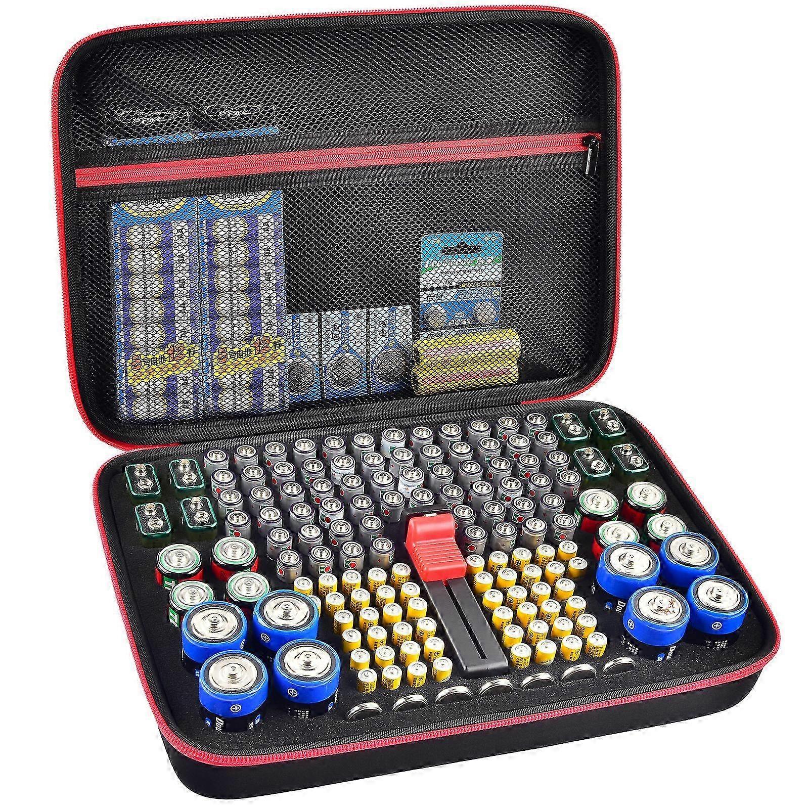 2025 Battery Organizer Case Batteries Storage Holder Container with Tester Checker Garage Organization Box