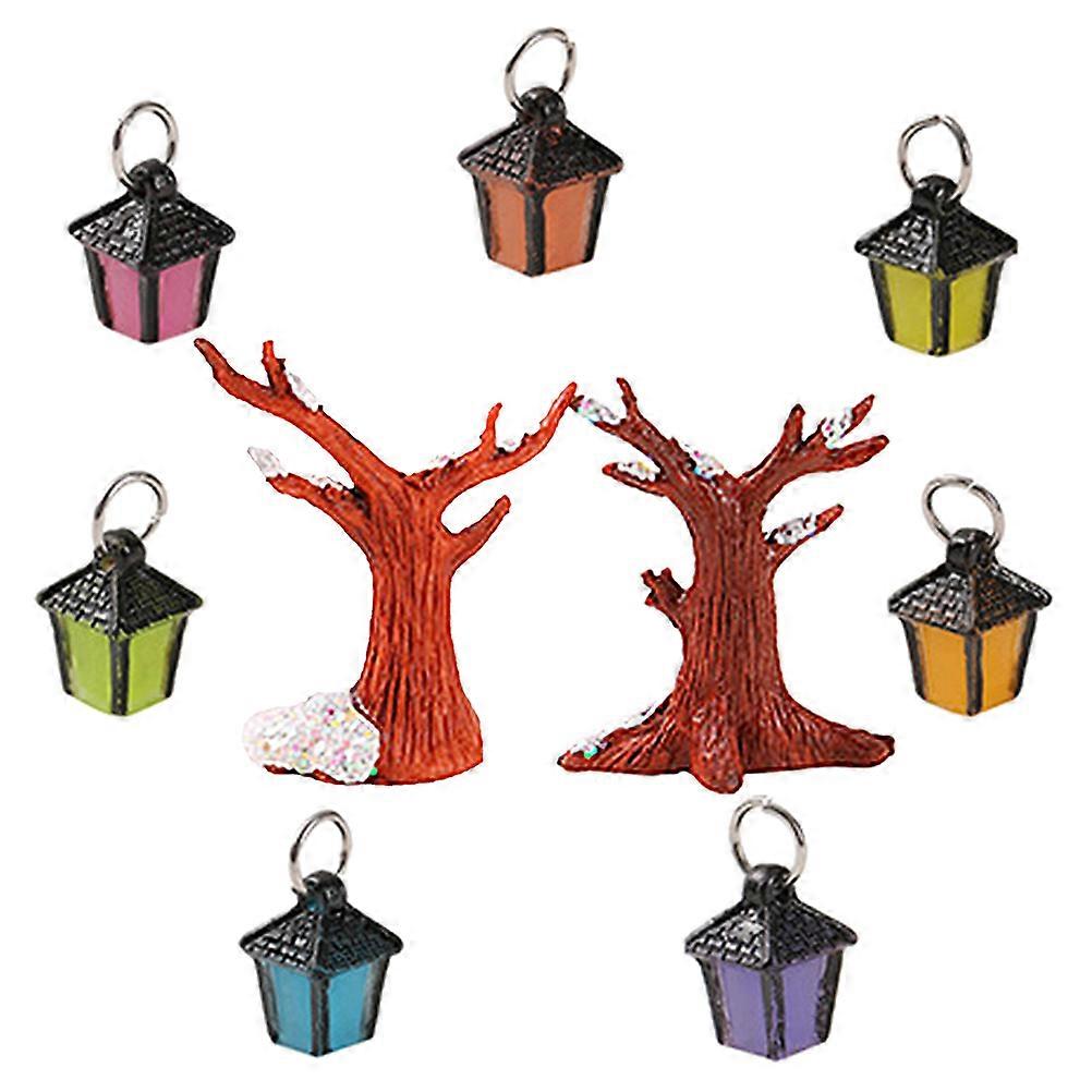 Miniature Landscape Trees Resin for Decor 4Sets with Mini Lights