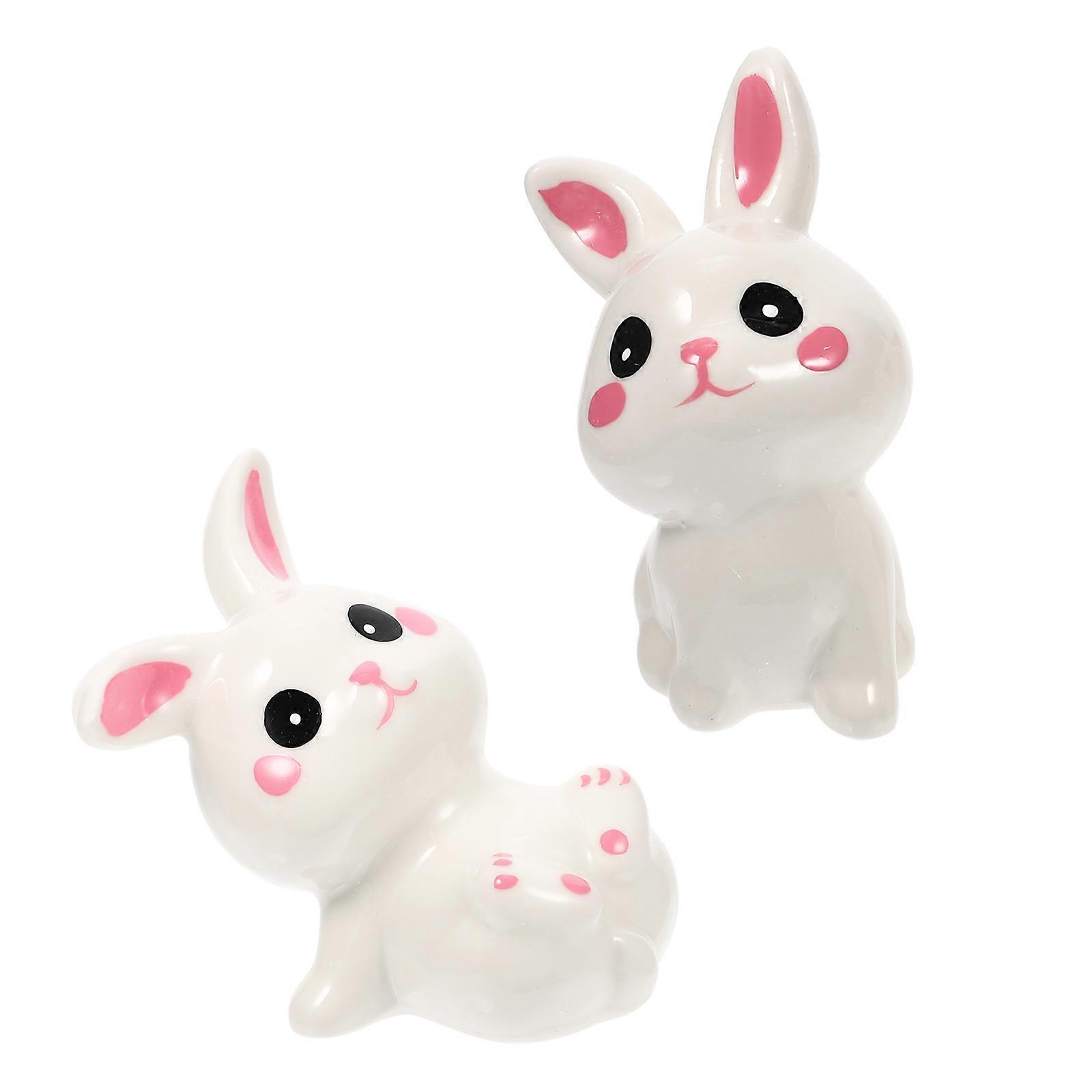 6Pcs Ceramic Rabbit Figurine for Decor White Bunny Statue Desktop Craft