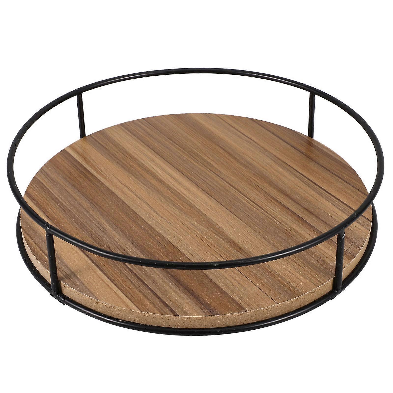 Rotating Turntable Organizer For Kitchen Dining Table Pantry Brown Wooden Base Storage 1Set