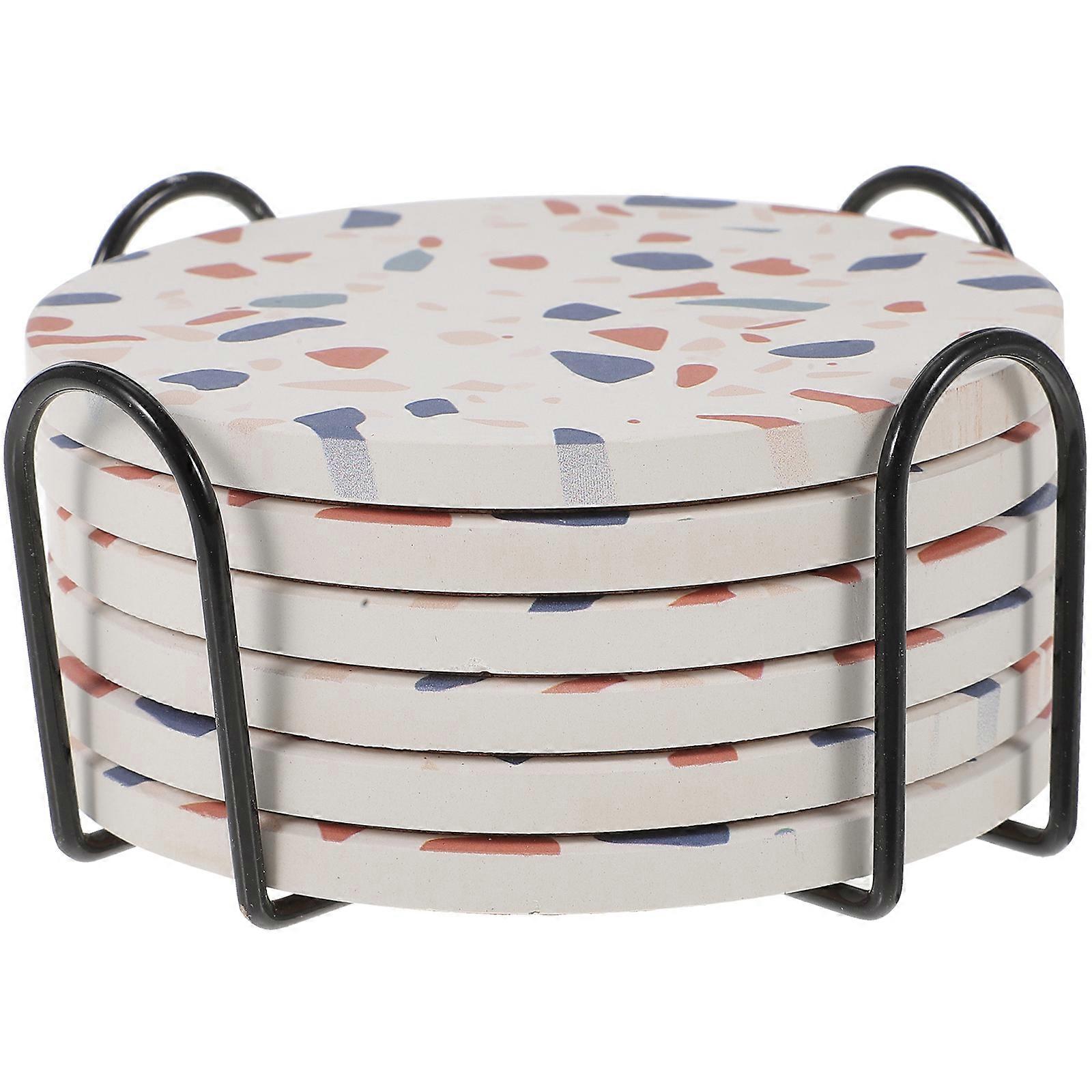 Marble Ceramic Coaster Set With Holder For Household And Restaurant Use Multi Heat-resistant Round Coasters 2 Sets