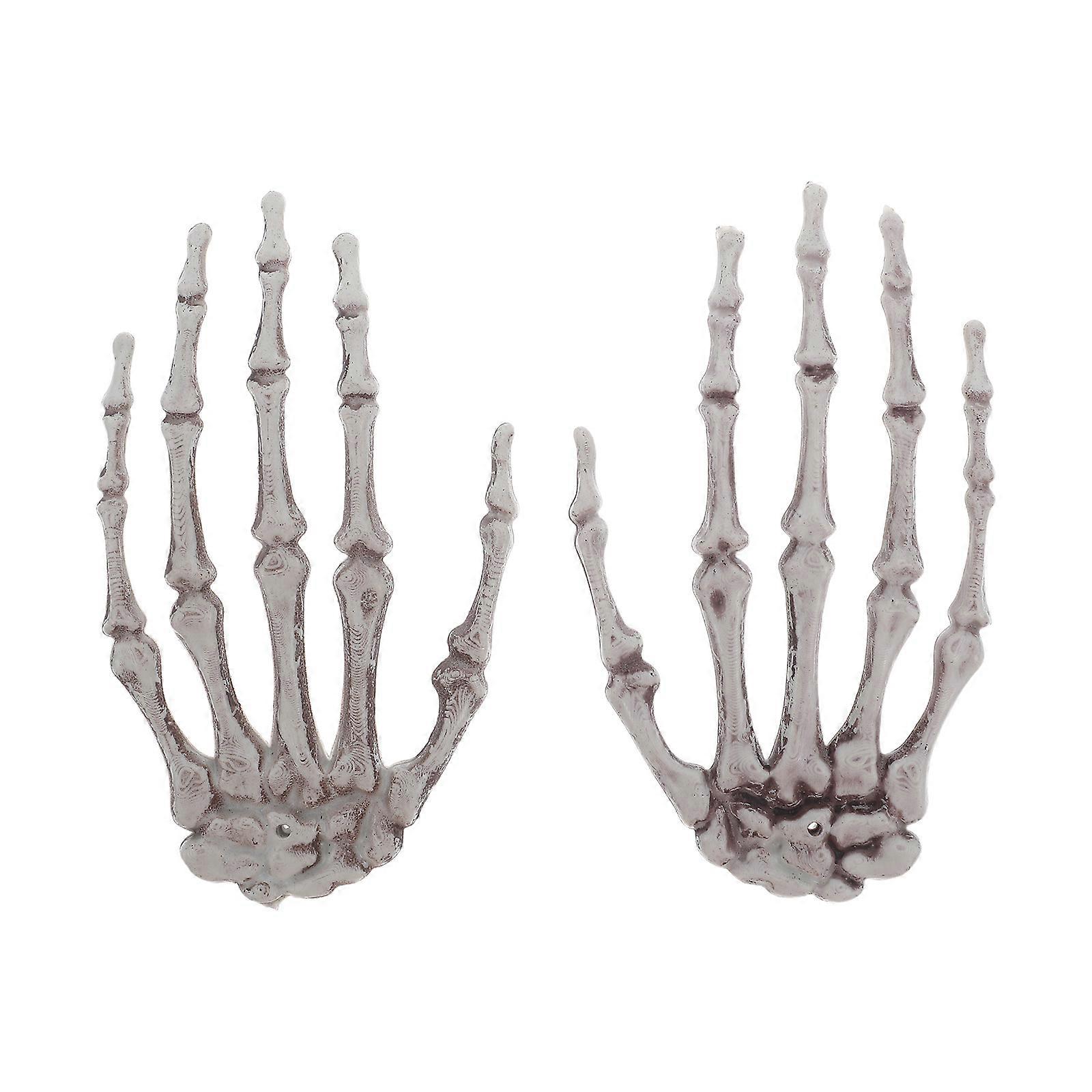 Light Grey Plastic Skeleton Hand Bone for Halloween 2Pairs Decoration