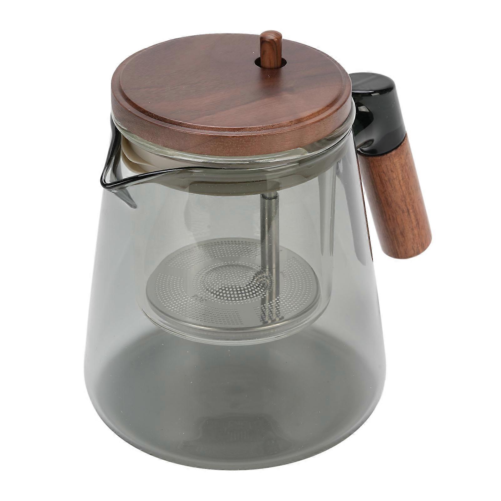 750ml Thickened Glass Teapot with Strainer, Walnut Wood Handle