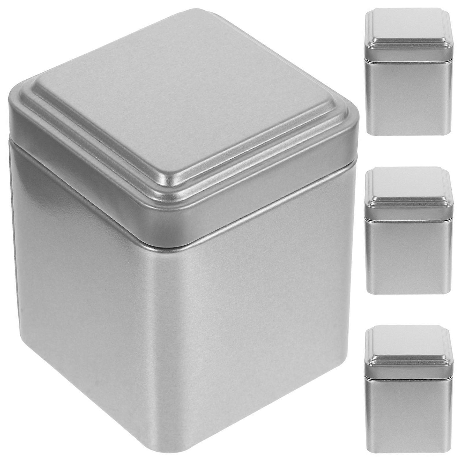 Tinplate Tea Canister Candy Jar Mini Size Rectangular Sealed Storage For Home Office 4Pcs
