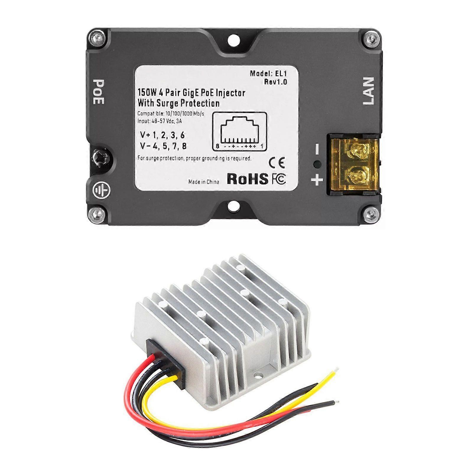 150W DC 4857V GigE PoE Injector with ABS Surge ESD Safety DC Boost Converter 12V to 48V for Dish V2