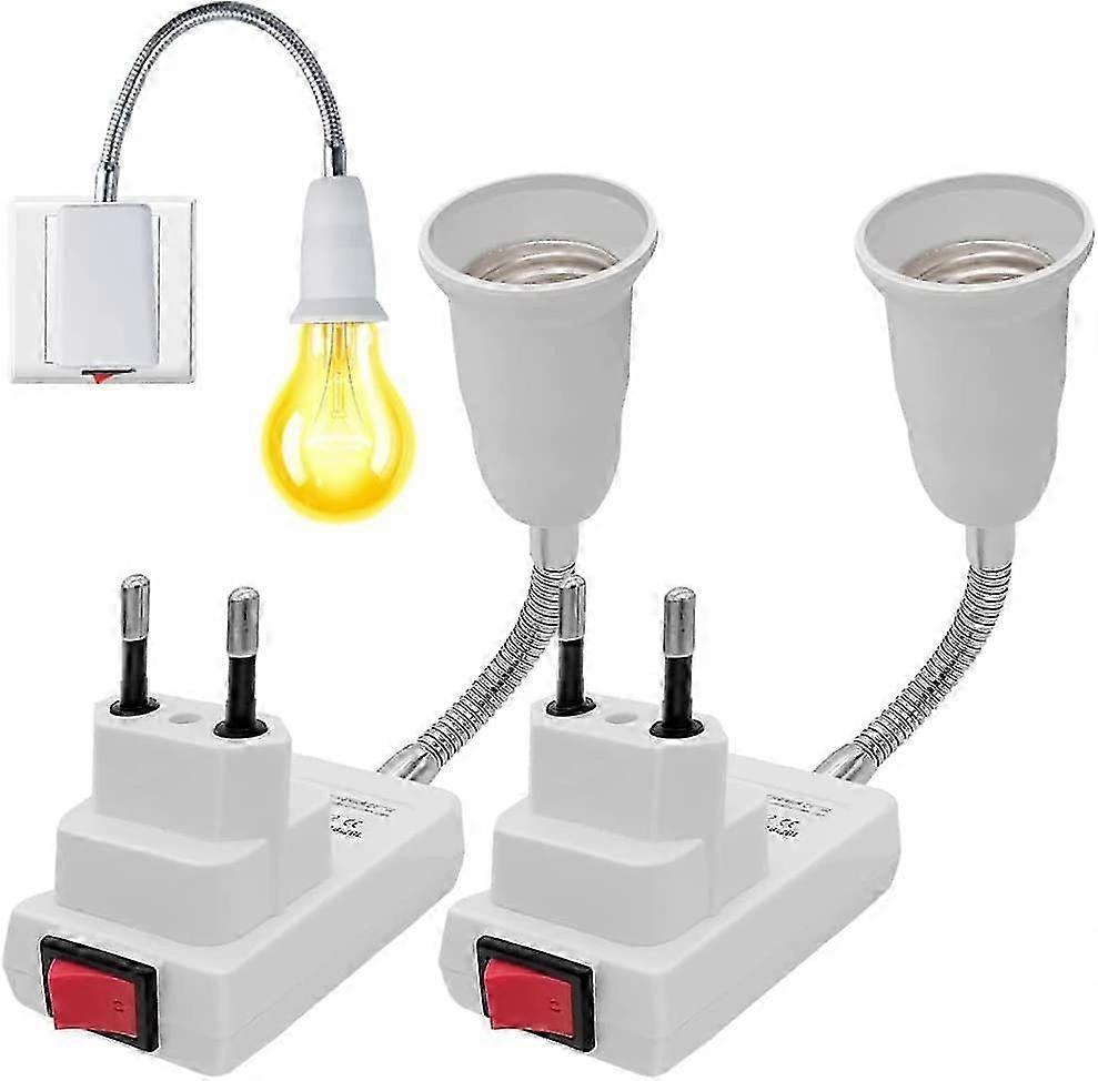 Wireless E27 Socket with Switch, 2-Pack 360° Adjustable Bulb Holder, E27 Bulb Adapter for Desk, Bedroom, Kitchen Lighting