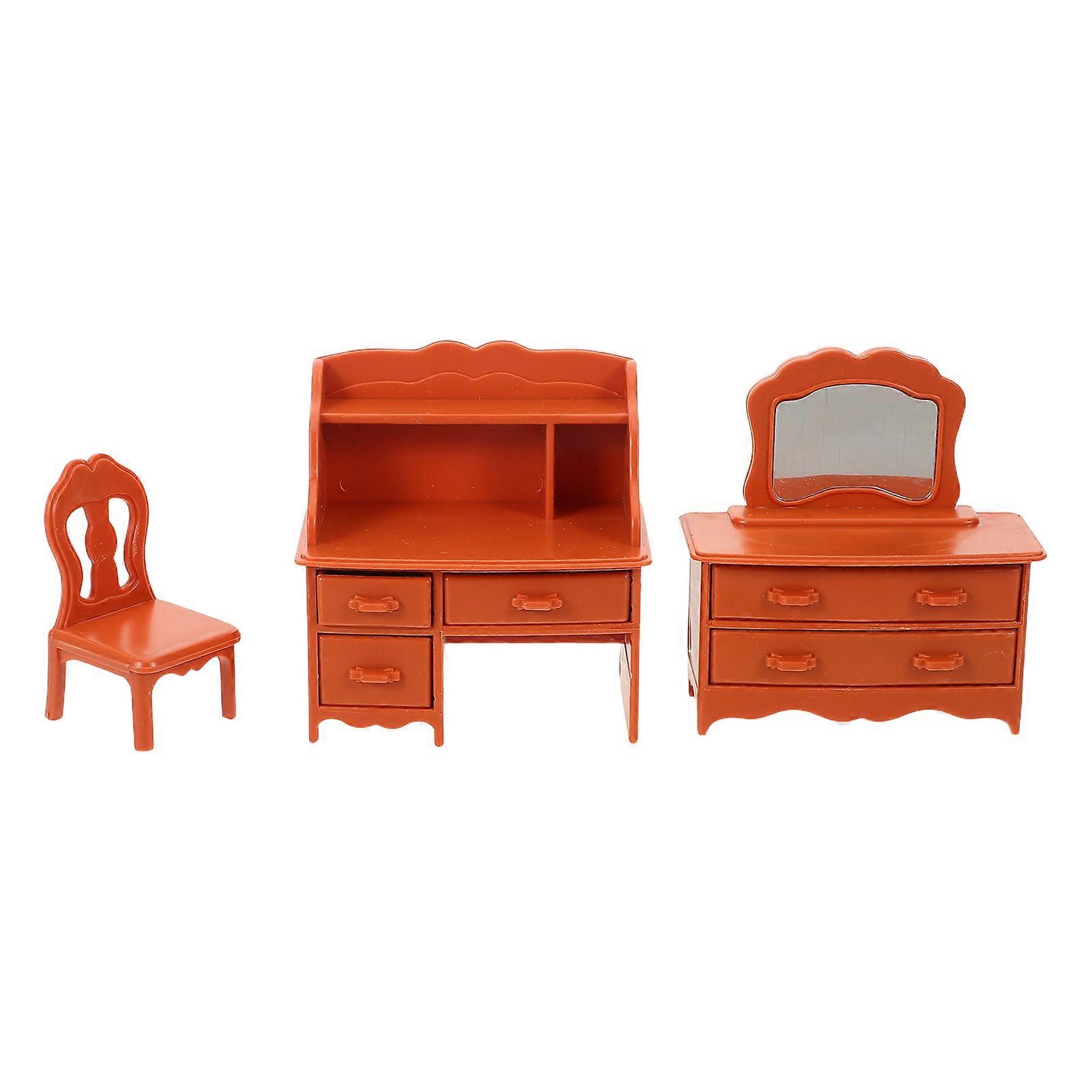 Miniature Dressing Table for Dollhouse Vanity with Mirror 1Set Light Brown