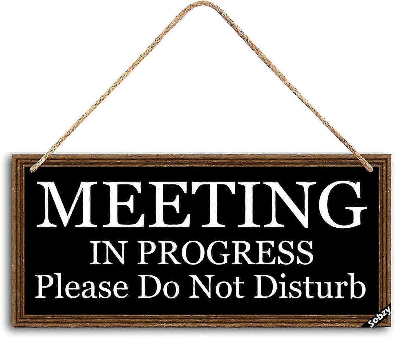 Meeting in Progress Please Do Not Disturb Wood Hanging Door Sign for Office Commerical Use, 5.9x11.8inch 25-26