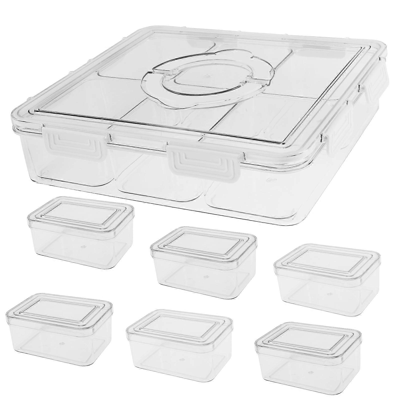 FUYGRCJ Airtight Fruit Storage Container with 6 Removable Boxes, Clear Divided Serving Tray, Large Snack Box, Fridge Safe, Portable