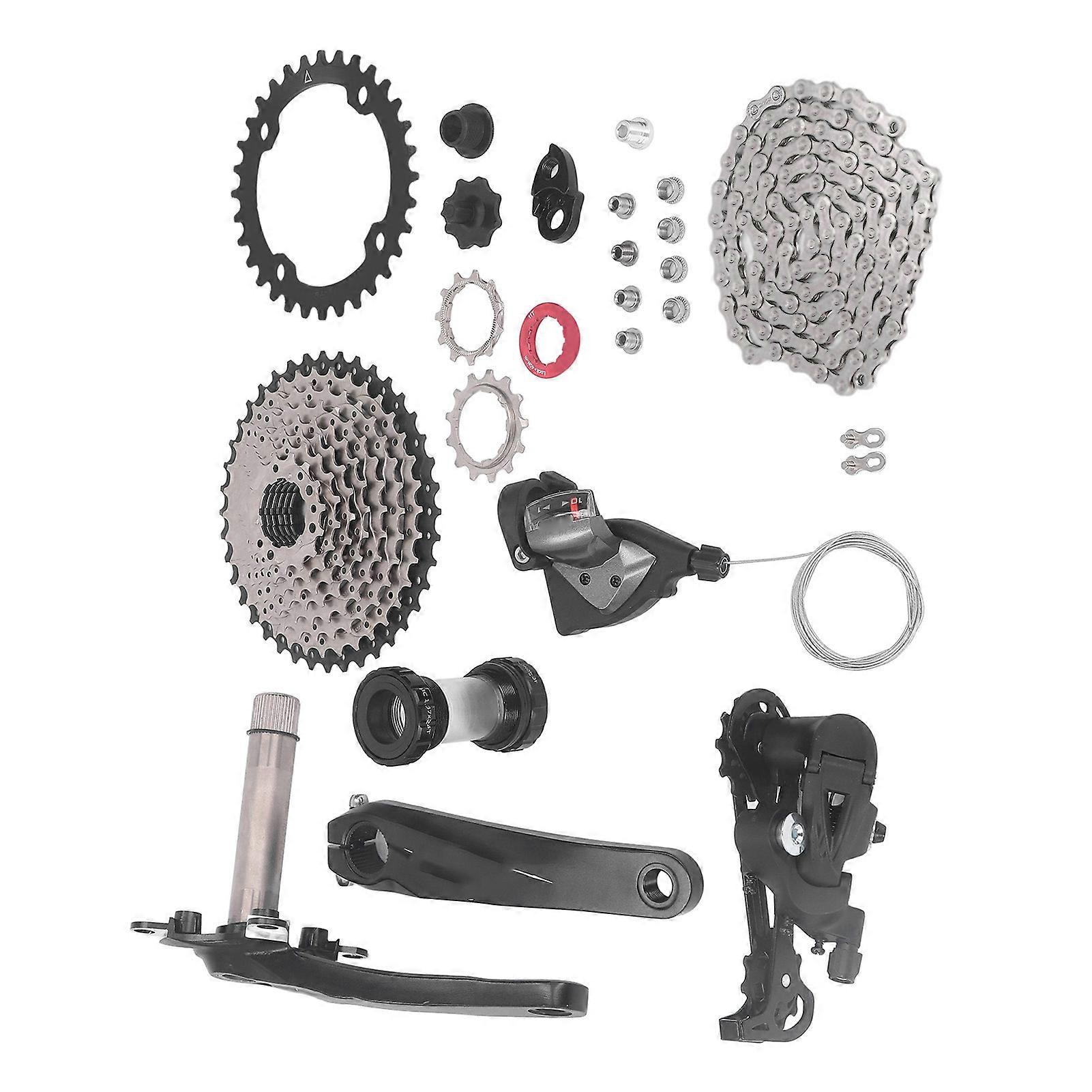 10 Speed Groupset 11 to 40T Flywheel Bottom Bracket Front Rear Derailleur Chain Anti Rust Bike Gear Shift Kit Bike Accessories 32T Chainring 