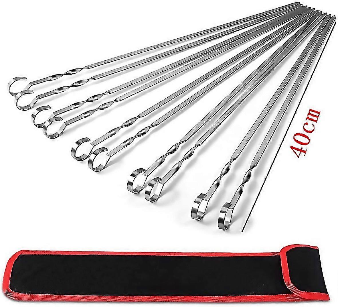 For Barbecue Skewers Set Of 10 Stainless Steel Kebab Skewers Bbq Sticks40cm Long Flat Reusable Shish