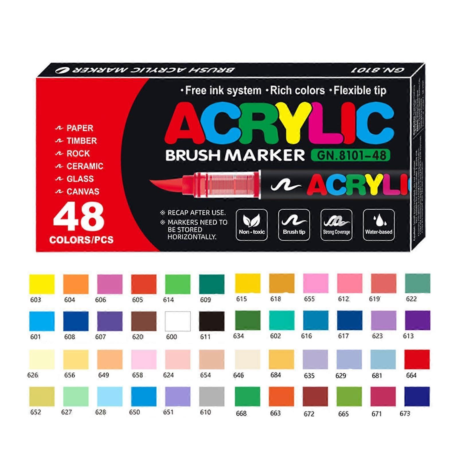 48 Colors Acrylic Paint Marker Set Multifunctional Waterproof Paint Pens, Wide Coverage, Natural Color Effects