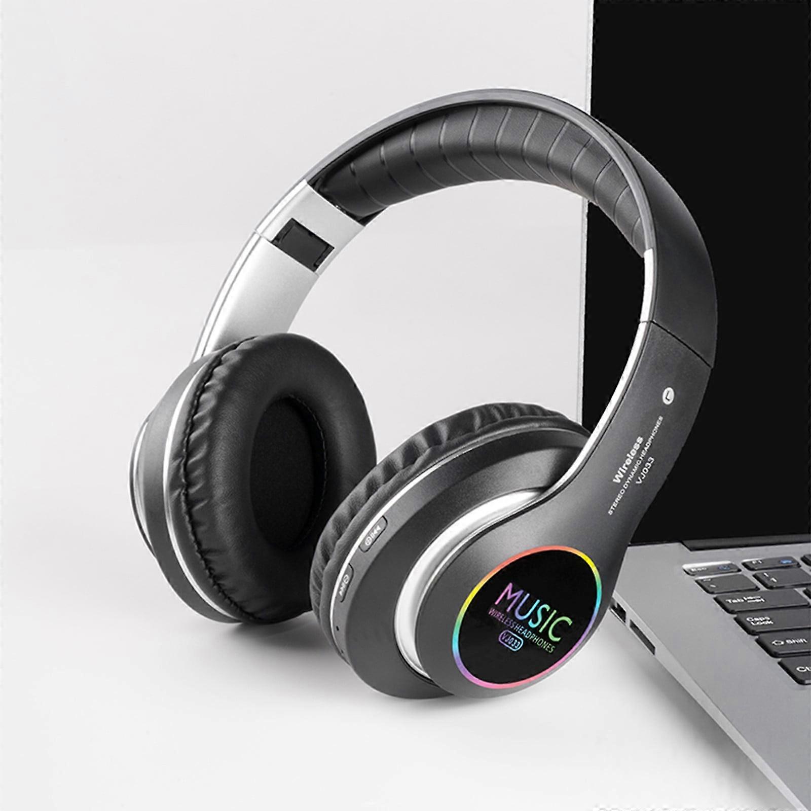 Jacenvly Wired & Wireless Over-Ear Headphones, Compatible with Bluetooth, LED, Foldable, Stereo, TF/FM, for Cell Phone/PC