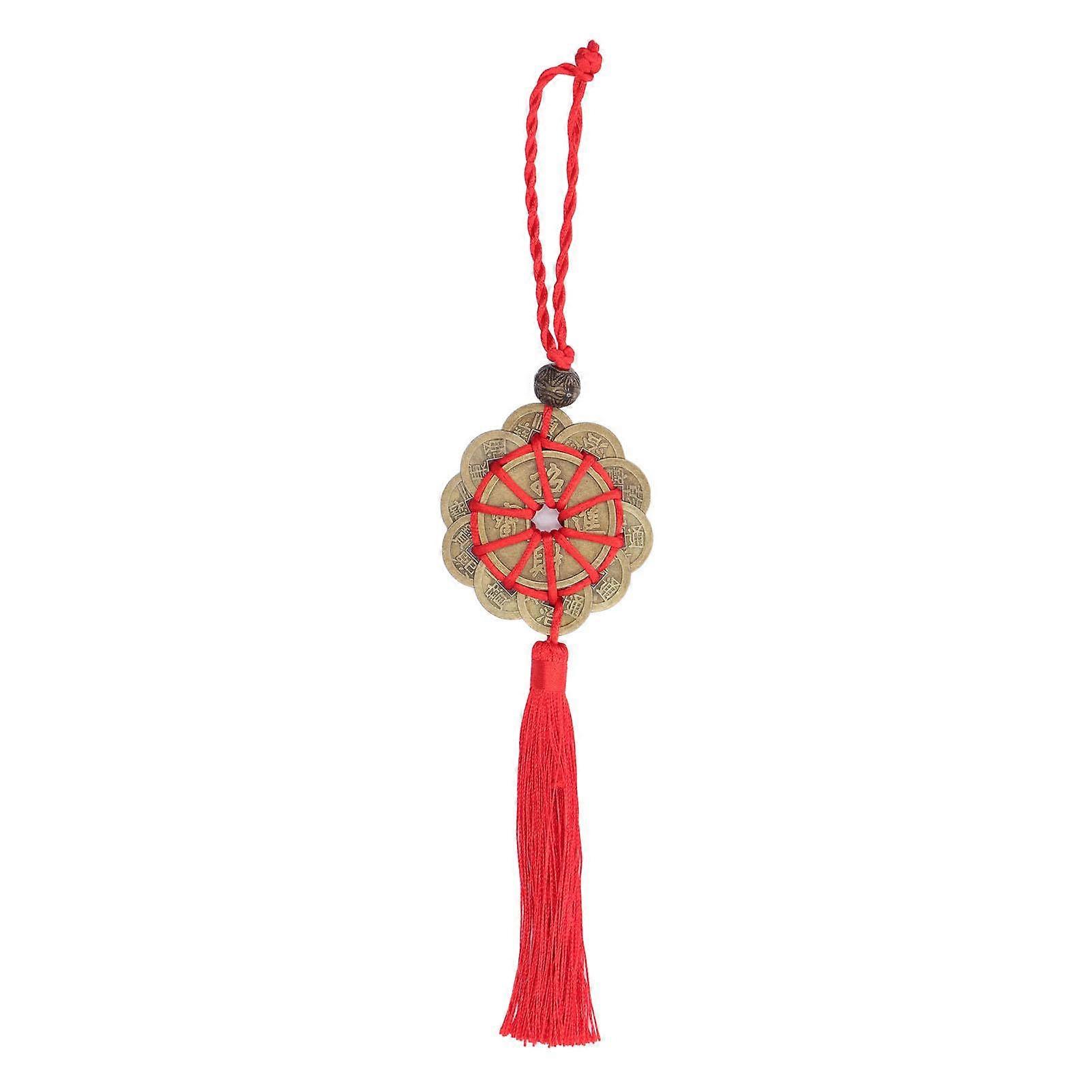 Chinese Feng Shui Coins Fortune Money with Red String Hanging Ornament for Chinese New Year