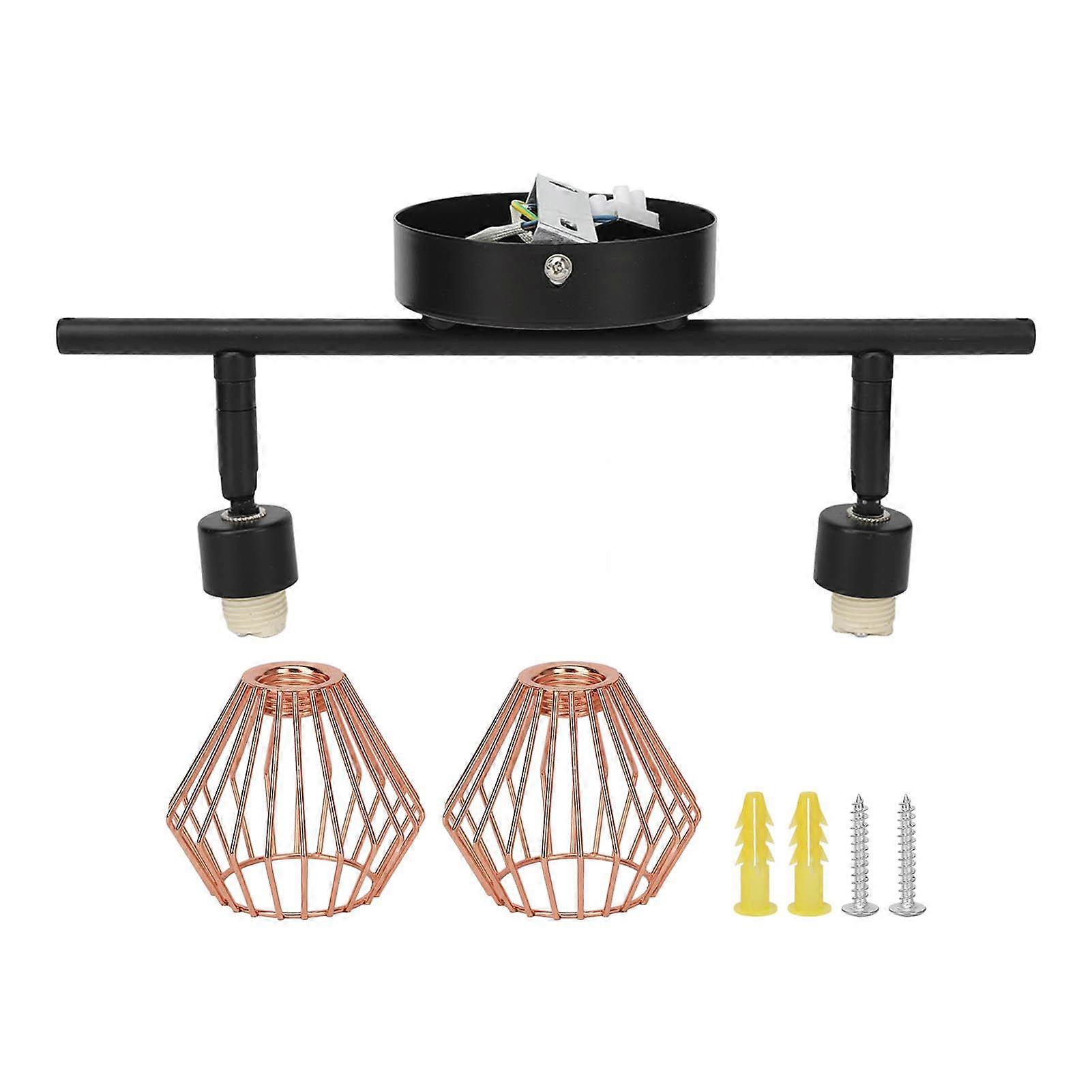 Track Lighting Kit 2 Rotatable Head Track Wall Ceiling Spotlight with Woven Cages for Kitchen