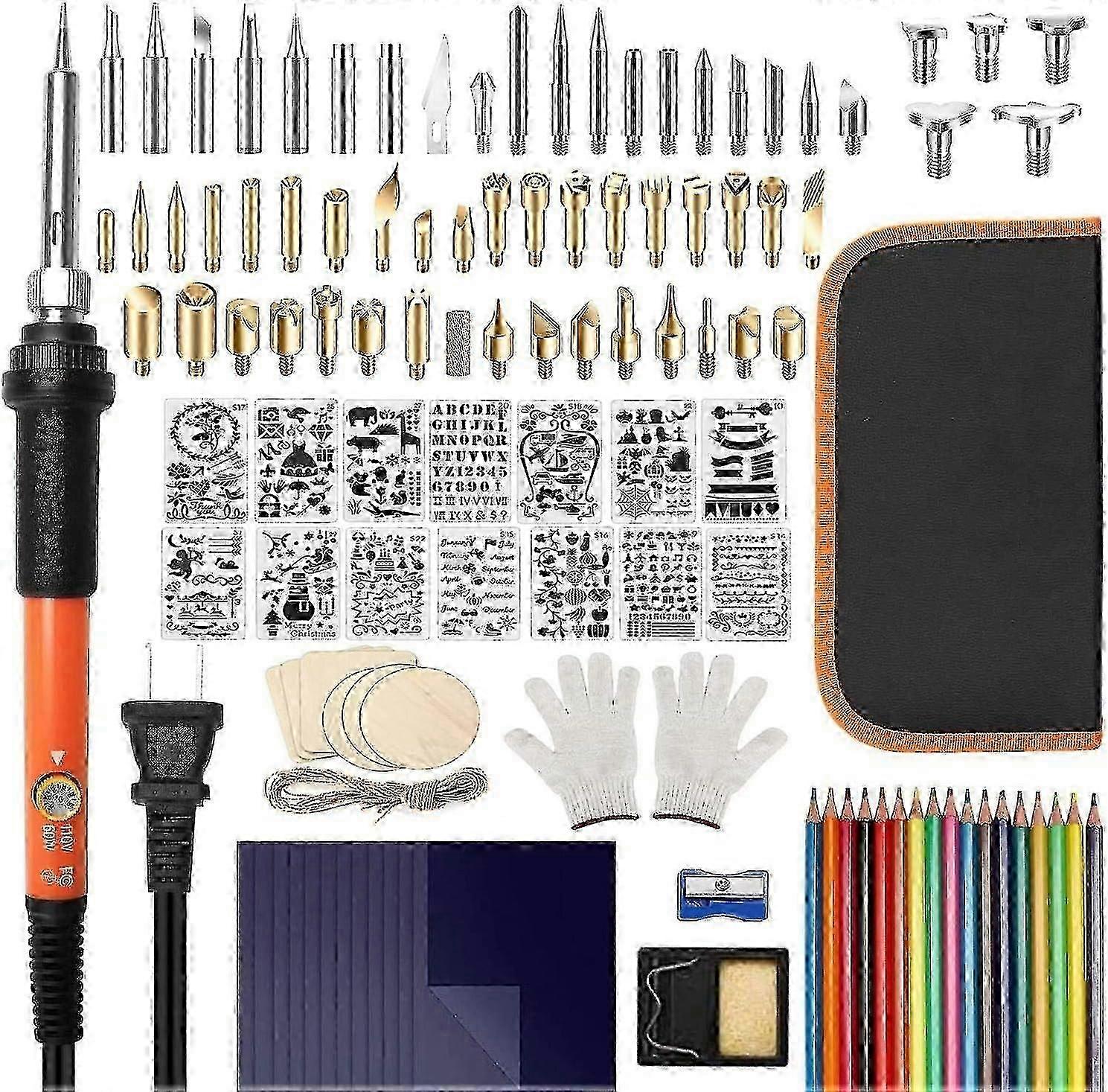 Wood Burning Kit, 116pcs Pyrography Pen Set With Adjustable Temperature 200~450  Switch, Wood Burning Tool Kit - Embossing/carving/soldering Tips/sten