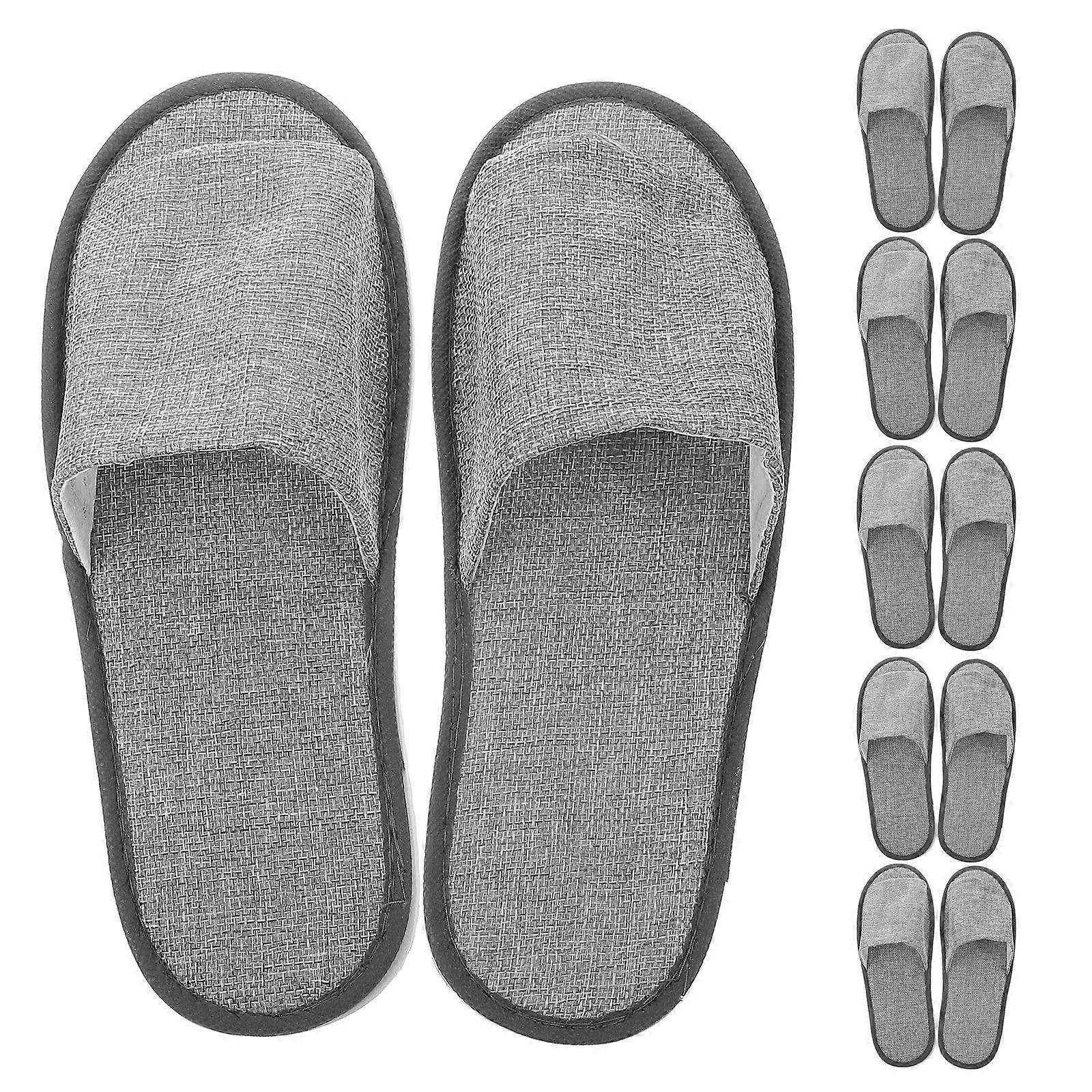 Comfortable Linen Slippers Hotel Guest Slippers for Home Use 10Pcs Open Toe Grey