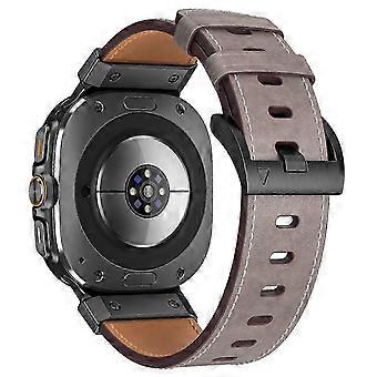 For Samsung Galaxy Watch Ultra 47mm Genuine Cow Leather Watch Band Minimalist Sport Strap in Dark Brown Color