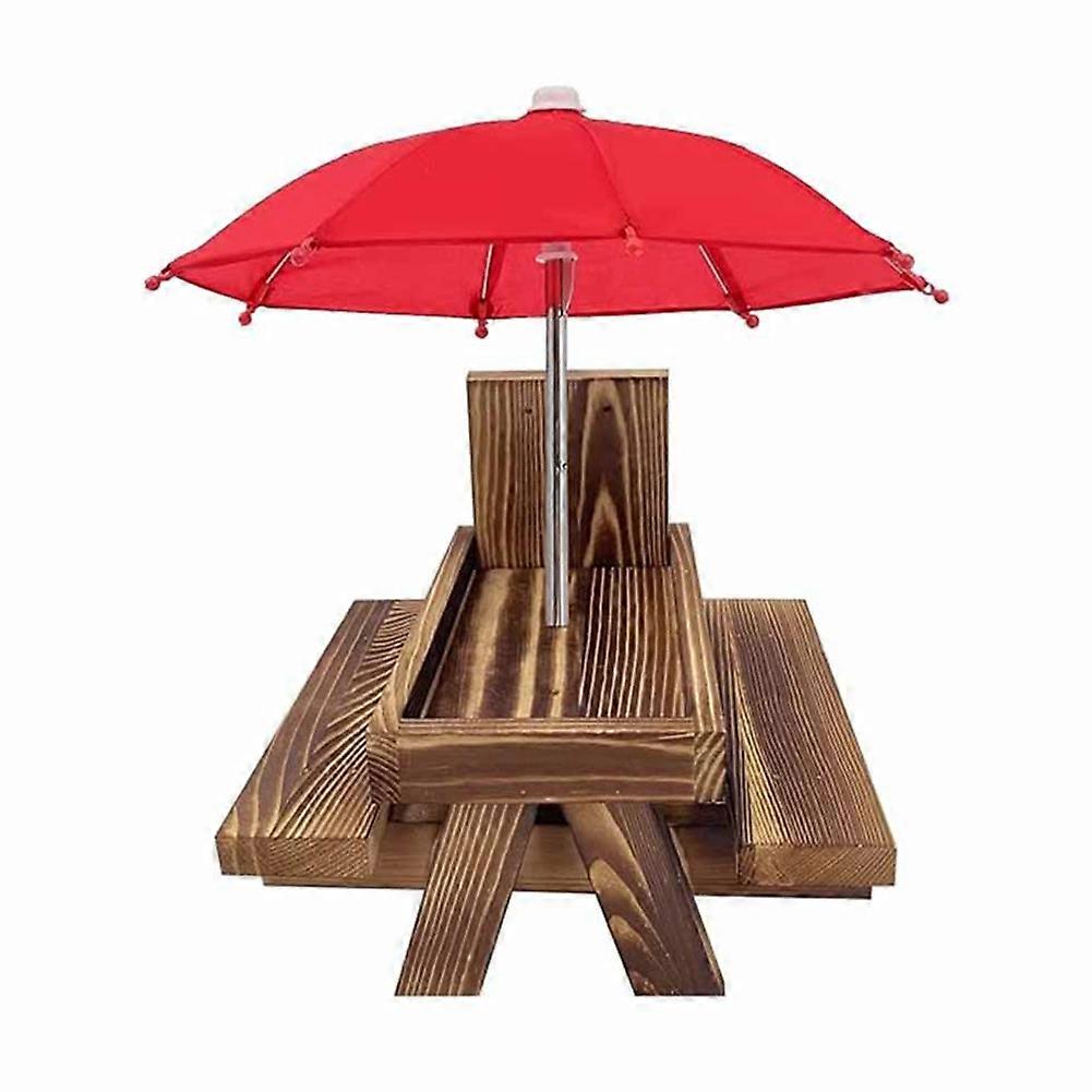 Squirrel Feeder Picnic Table with Umbrella,Wooden Squirrel Feeders for Outside,Cute Chipmunk Feeder+Solid Structure A