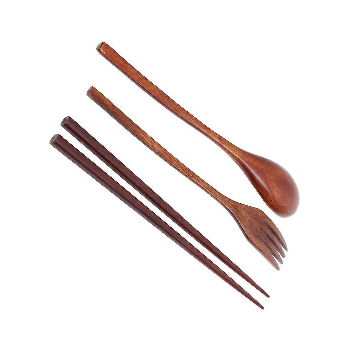 Wooden Fork Spoon Chopsticks Set for Eating Use Three Pieces Travel Tableware