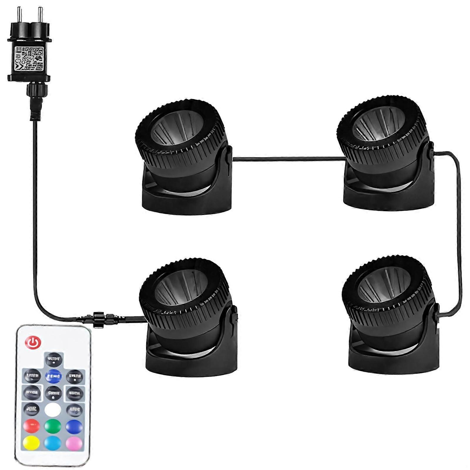 RGB LED Pond Lights IP68 Waterproof with Remote, 4Head Color Changing for Pool, Fountain, Garden