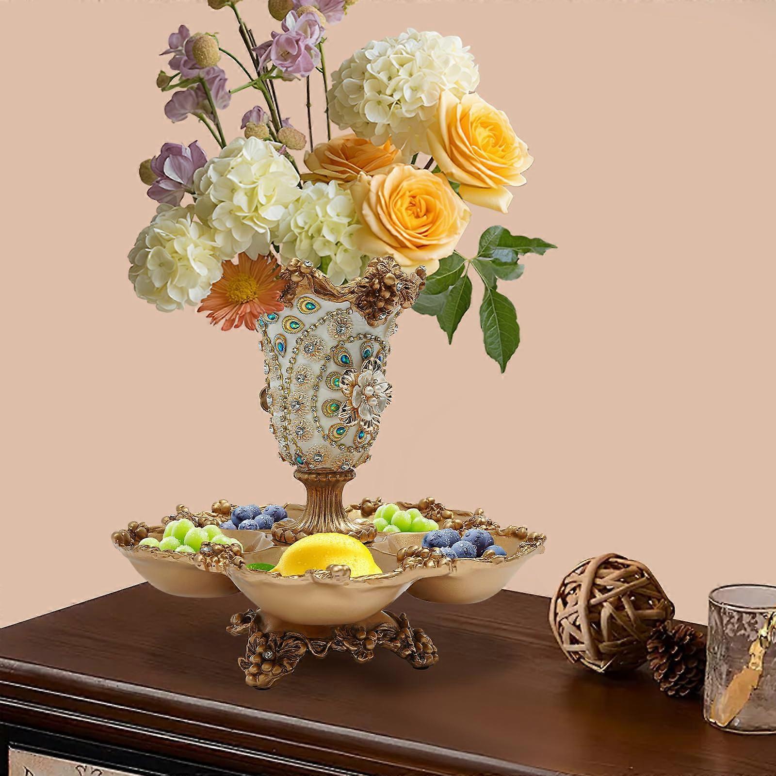 2 Tier Fruit Basket for Kitchen Counter, Resin 5Compartment Decorative Bowl for Dining Table