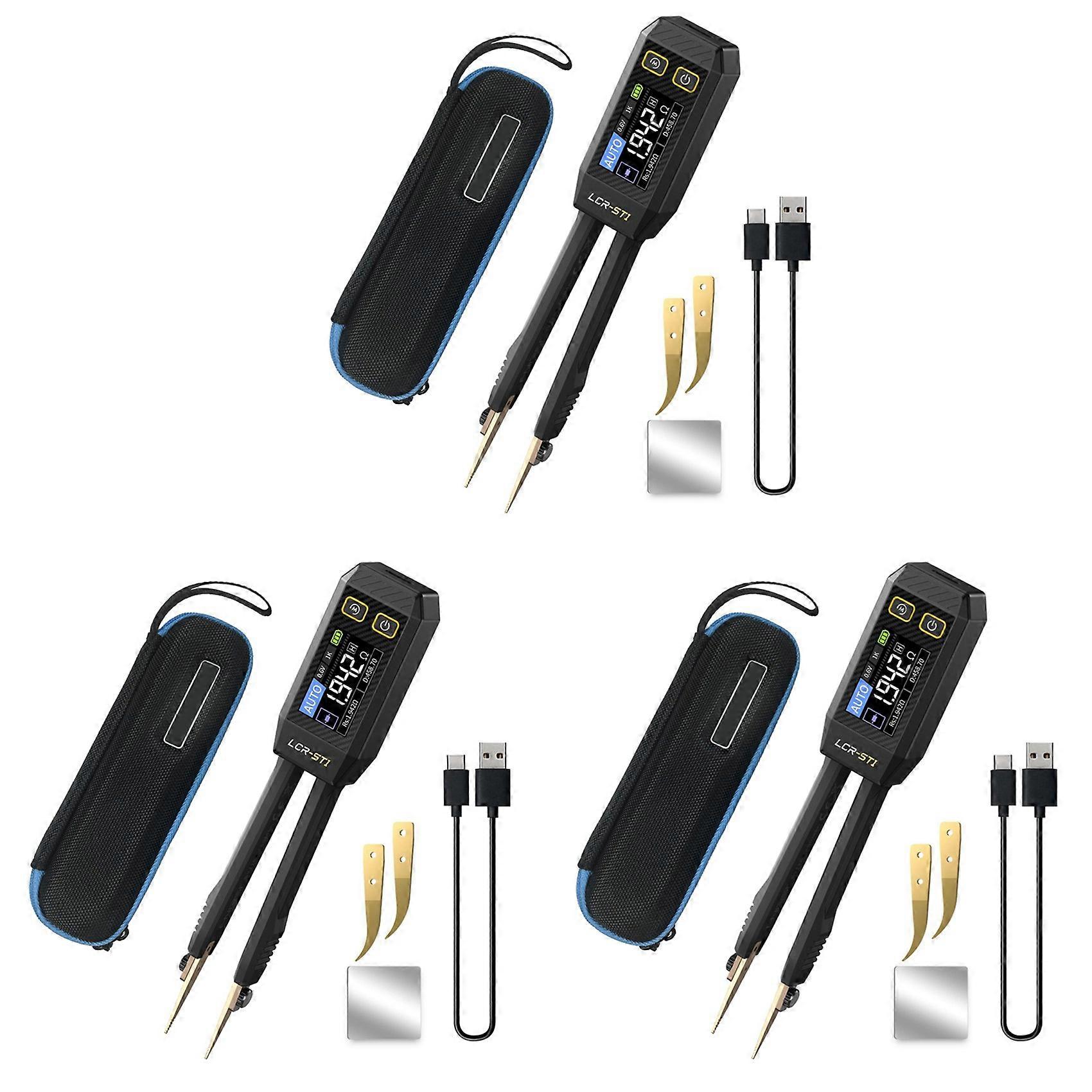3X FNIRSI LCR-ST1 10KHz LCR Meter Tweezer, Mini Smart SMD Tester,Auto Component Recognition Electronic Component Analyze