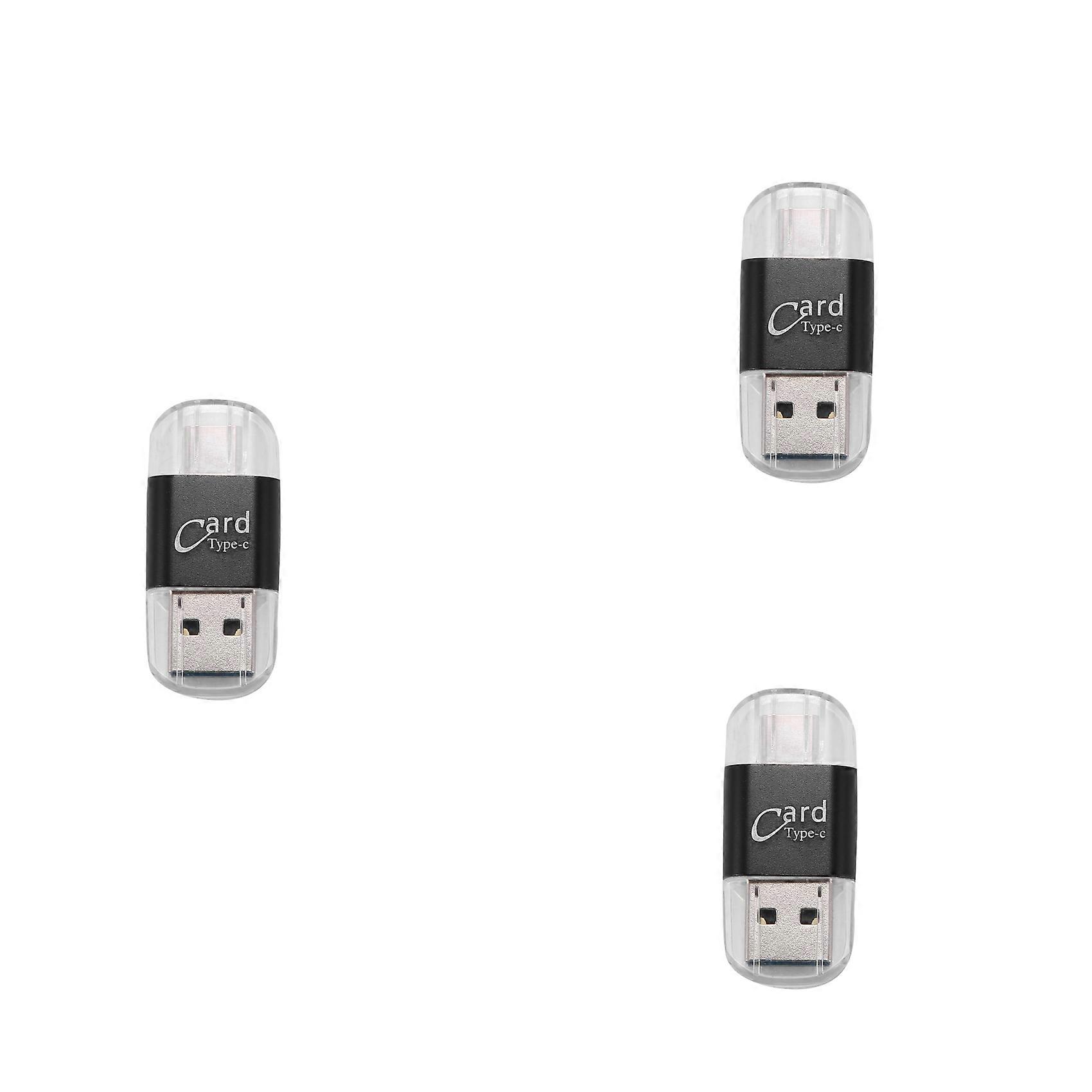 3X Card Reader Aluminum USB Type C OTG Micro-SD/TF External Memory Card Reader Adapter for Mobile Phone Computer(Black)