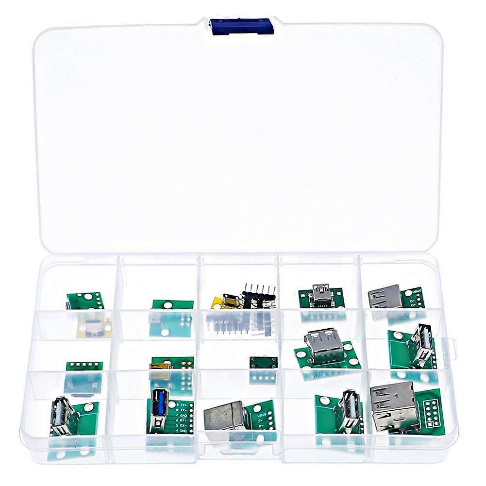 Mini USB to DIP Connector with PCB Board, Micro-USB,USB 2.0,Type C,USB B,USB 3.0,16 Models Socket A