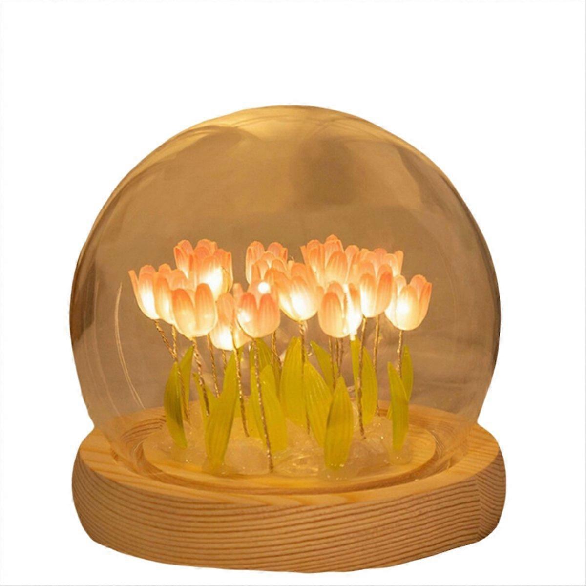 Artificial Tulip Flower Night Light Handmade DIY Bedside Lamp