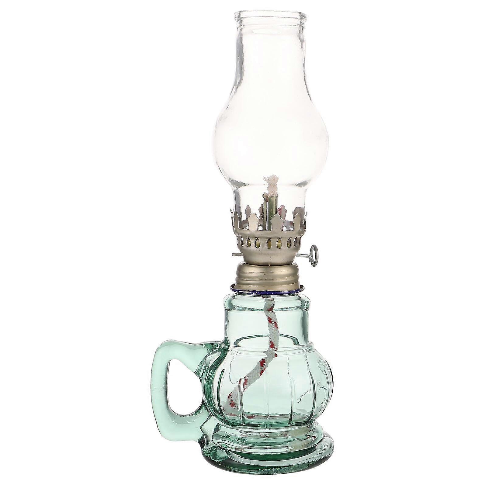 Vintage Glass Kerosene Oil Lamp with Adjustable Flame, Windproof Retro Lantern for Home Decor and Emergency Lighting