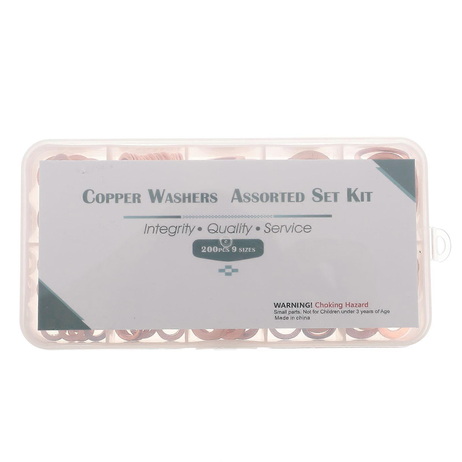 200pcs Copper Washer Flat Ring Copper Sealing Washers Flat Ring Seal Gasket