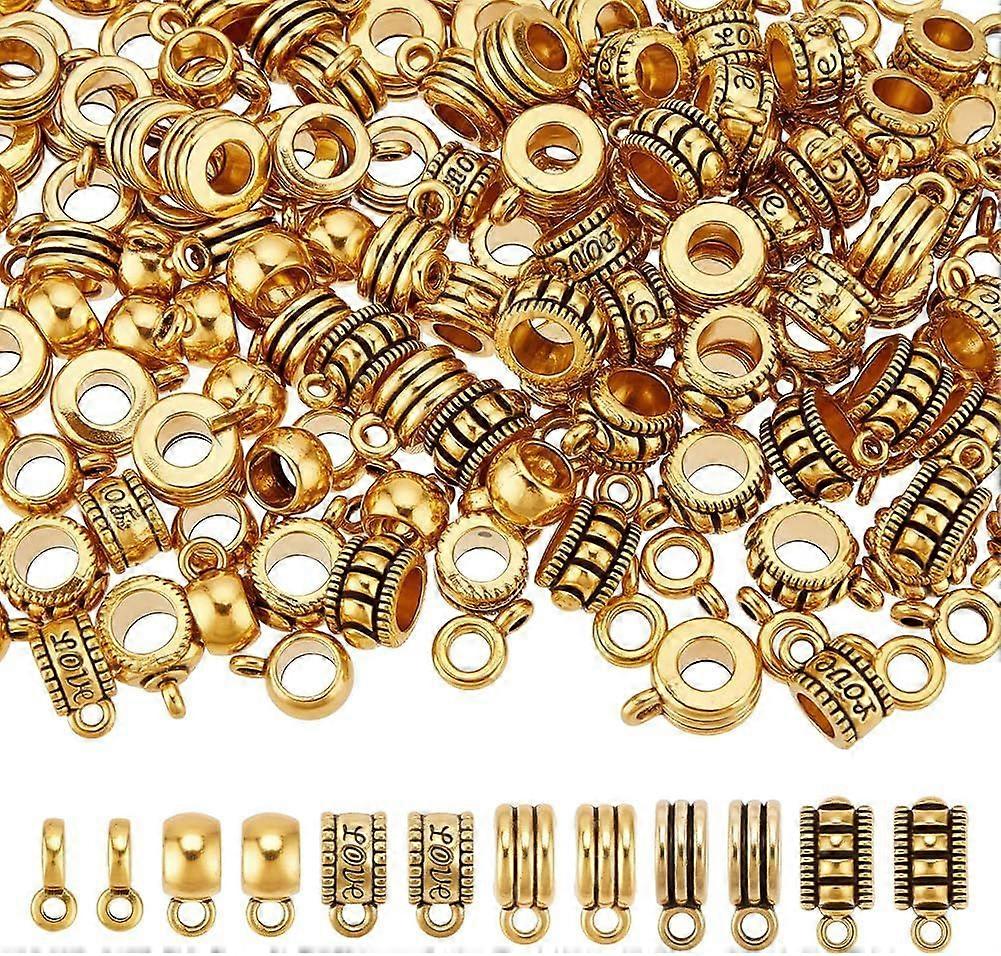 180 Pcs 6 Styles Alloy Bail Beads Charms Tube Bail with Loop Carving Column Charms Spacer Loose Bead Dangle Hanger Beads for Crafting Jewelry Making