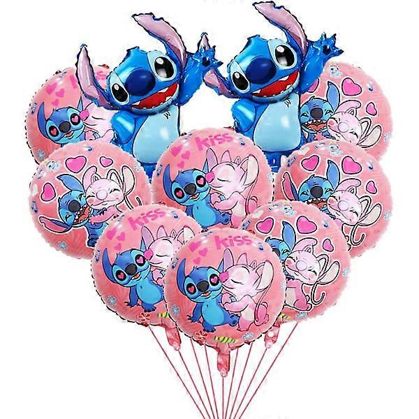 릴로와 스티치 파티 풍선 스티치 파티 알루미늄 호일 풍선 스티치 생일 파티 장식에 적합 (10개 핑크)
