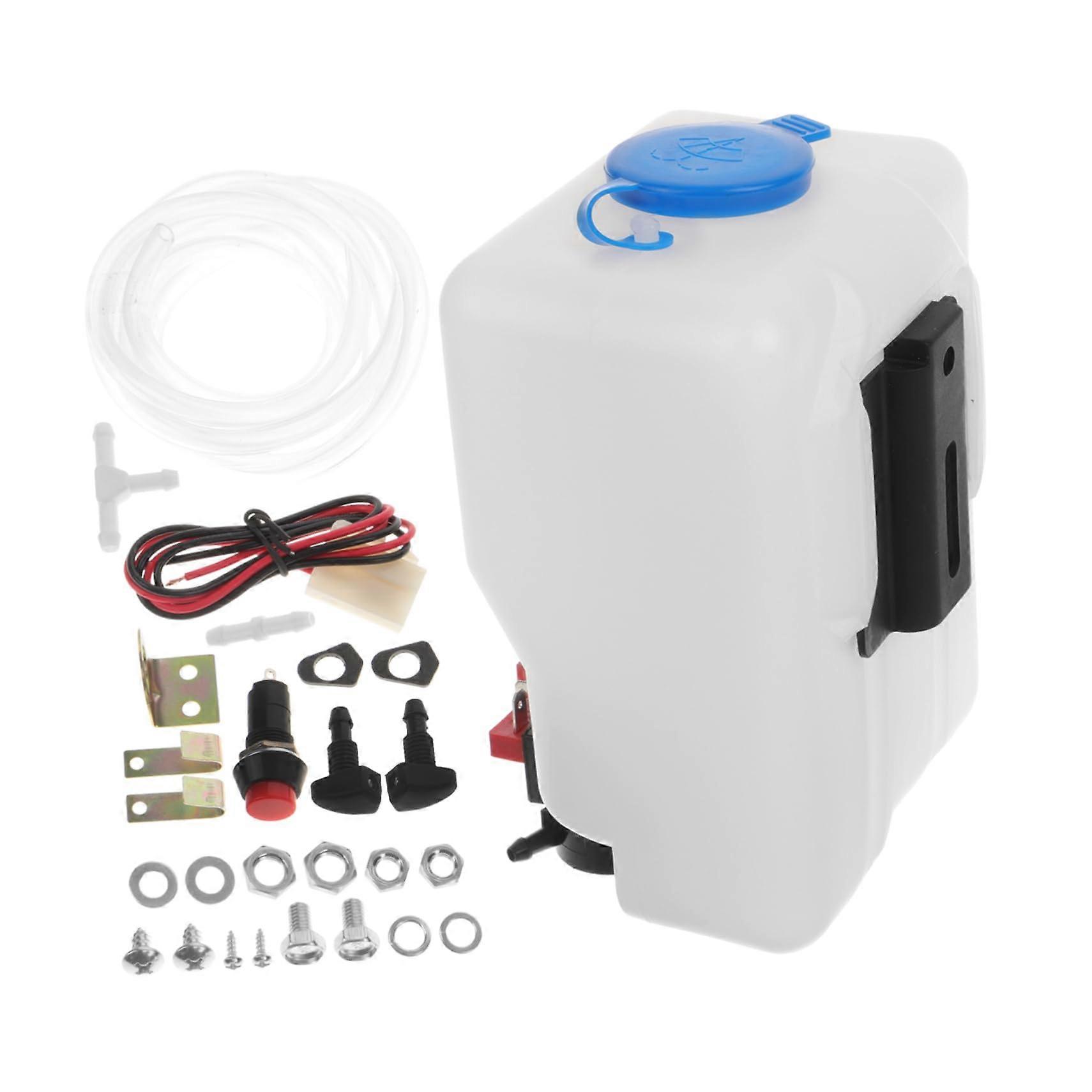 Universal Windshield Washer Reservoir Kit with Hose for 12V Vehicles, Durable EasyRefill Design