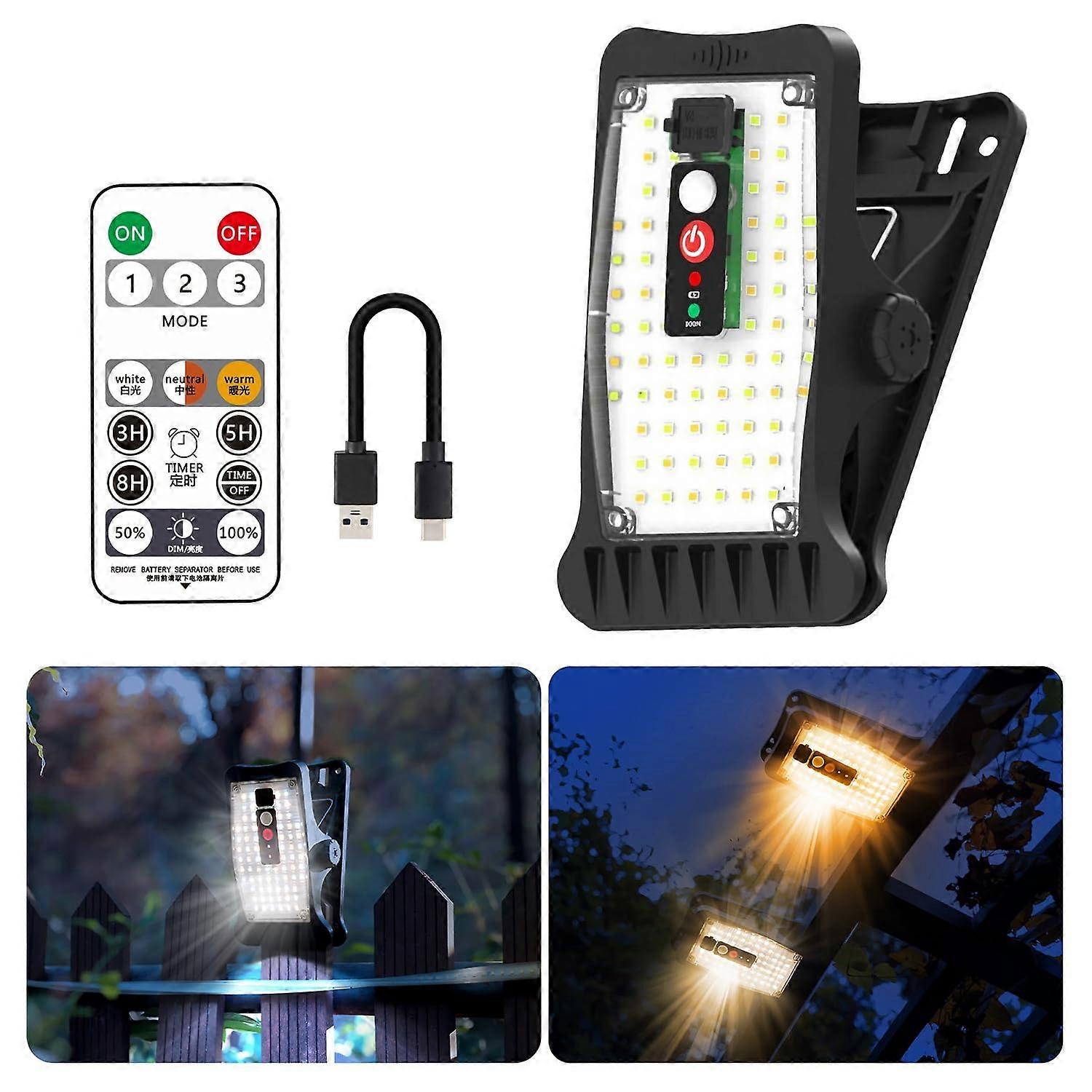 Clip On Solar Motion Lights 70 LEDs Waterproof Outdoor 3Color Temp USB Rechargeable Remote Gutter Fence Garage 1 Pack
